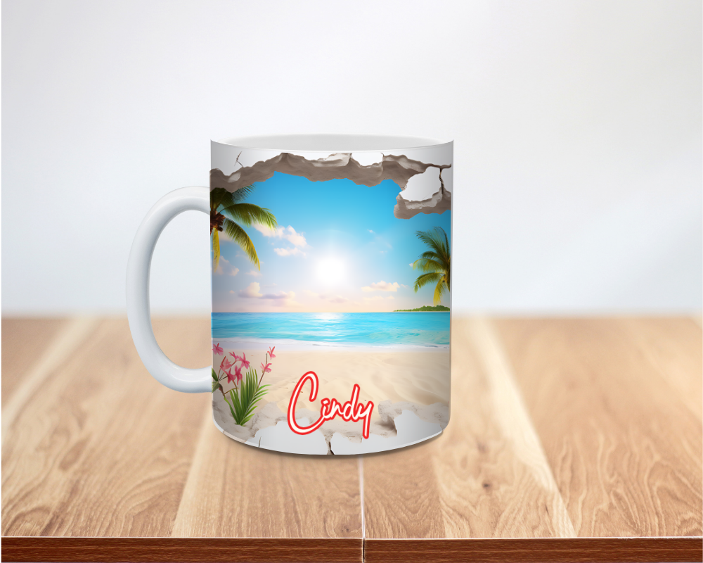 Custom Personalized Couple Beach 3D Inflated Effect Coffee Mug - Gift