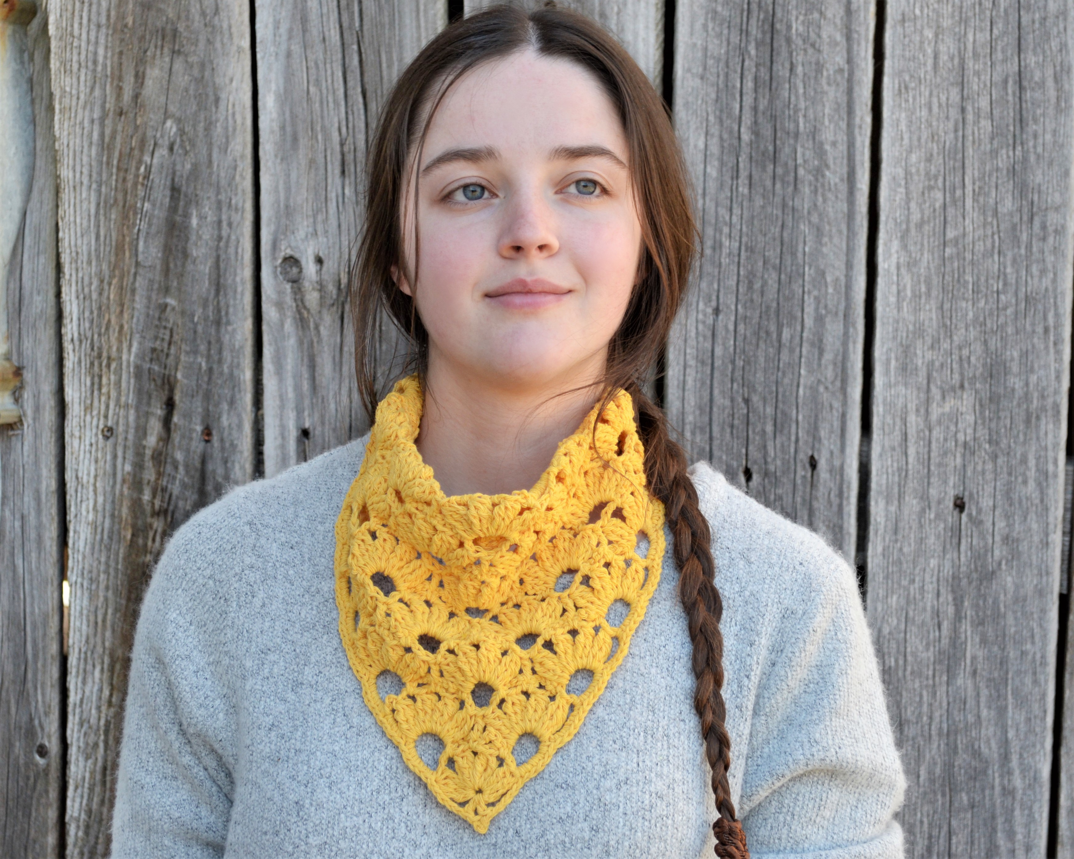 Clothing & Accessories :: Scarves & Wraps :: Bandanas :: Crochet head  bandana or head scarf for women, sunflower yellow triangle headscarf made  with recycled cotton, boho or cottage core hair scarf