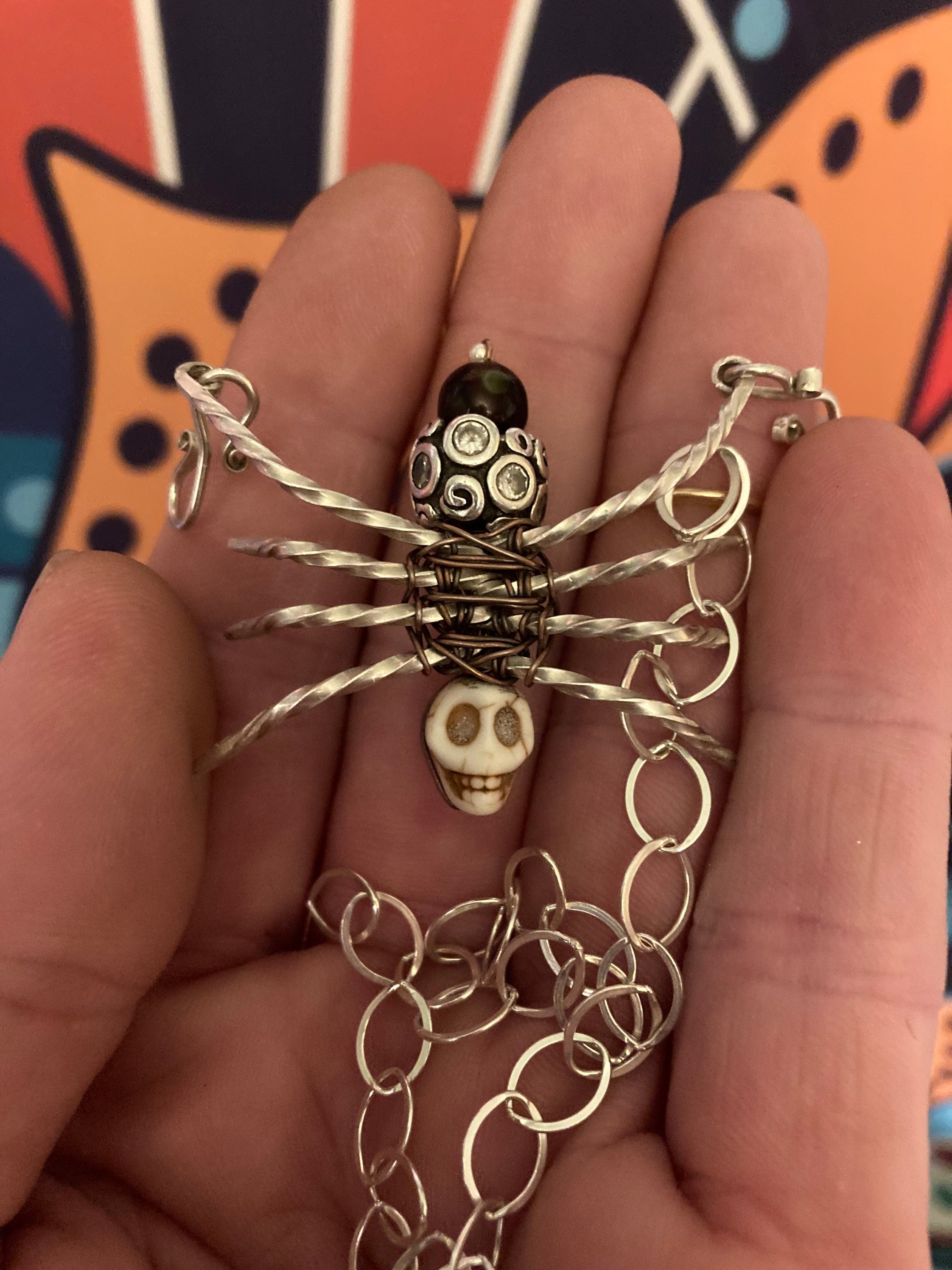 Jewelry :: Sterling silver and copper wire wrapped spider choker