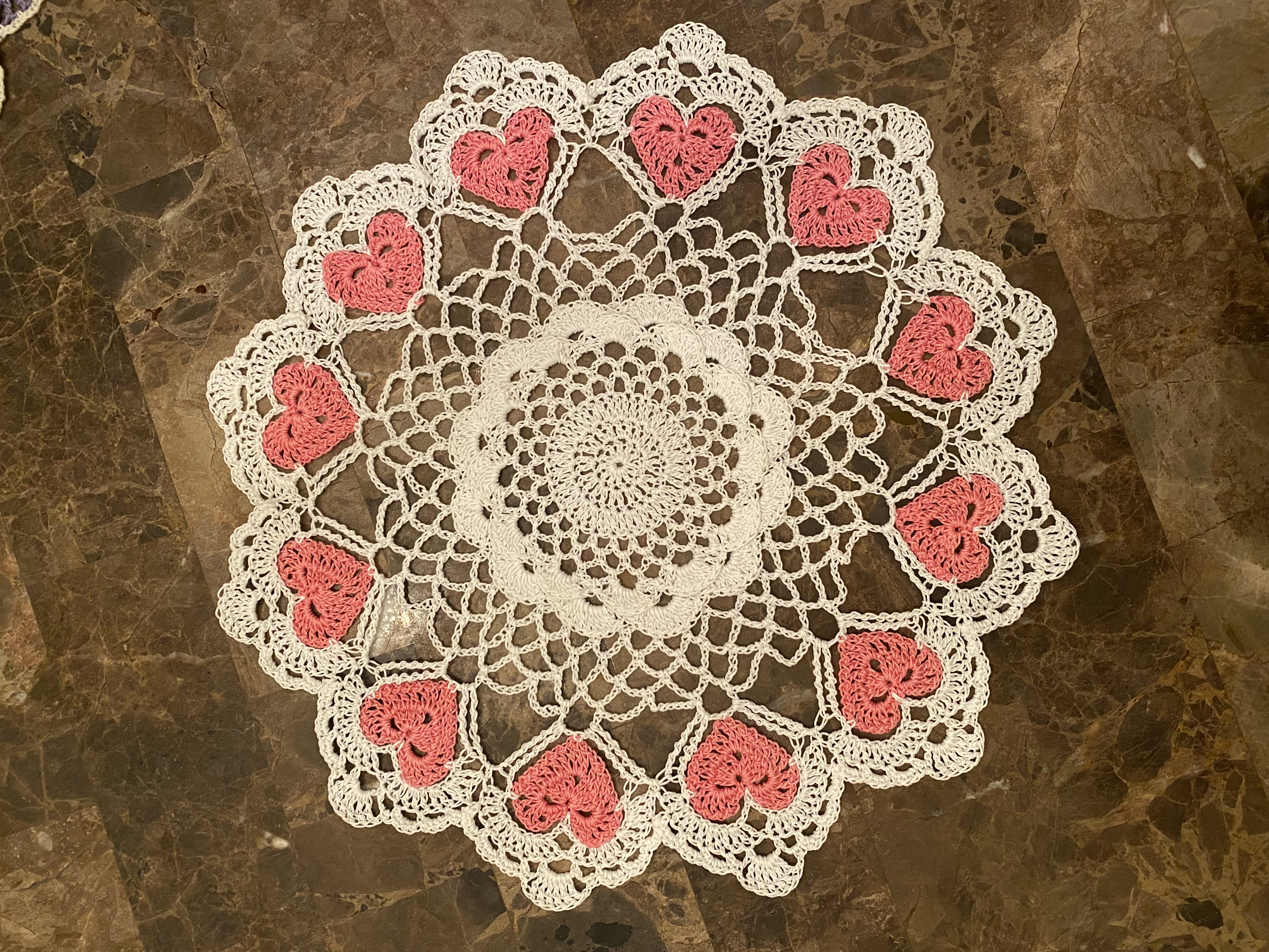 Crochet Heart Doily Round Table Centerpiece Crochet Lace 