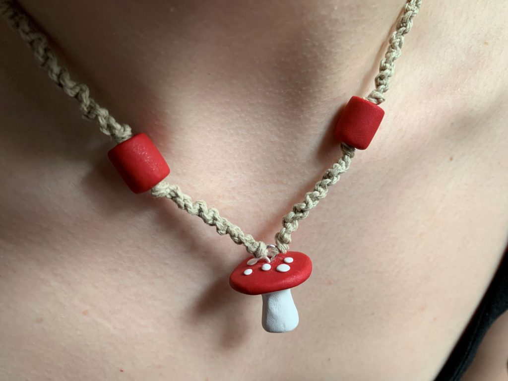 Hemp necklace with glass mushroom clearance pendant