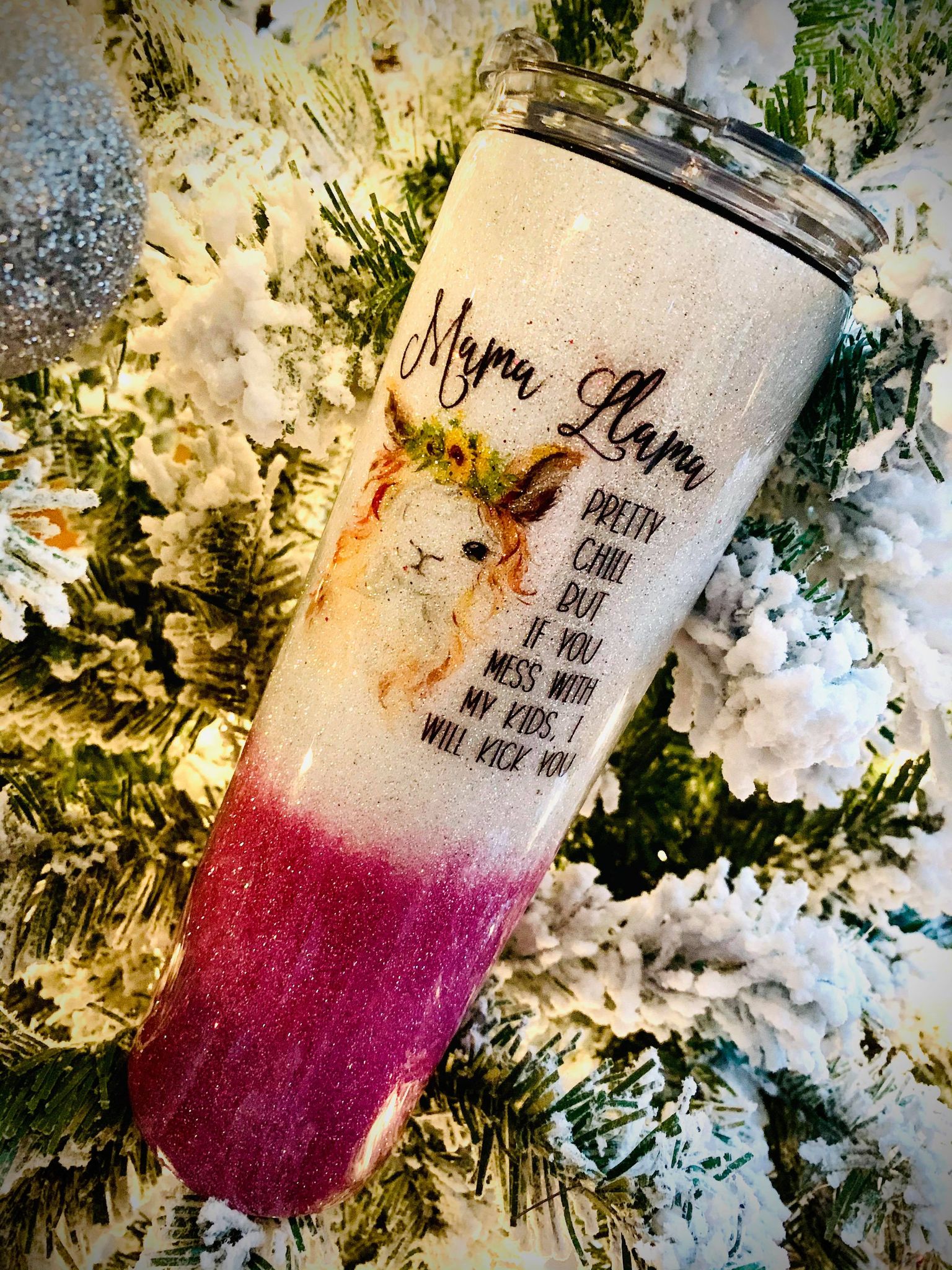Personalized Lama Tumbler Drinking Cup With Lots of Glitter 