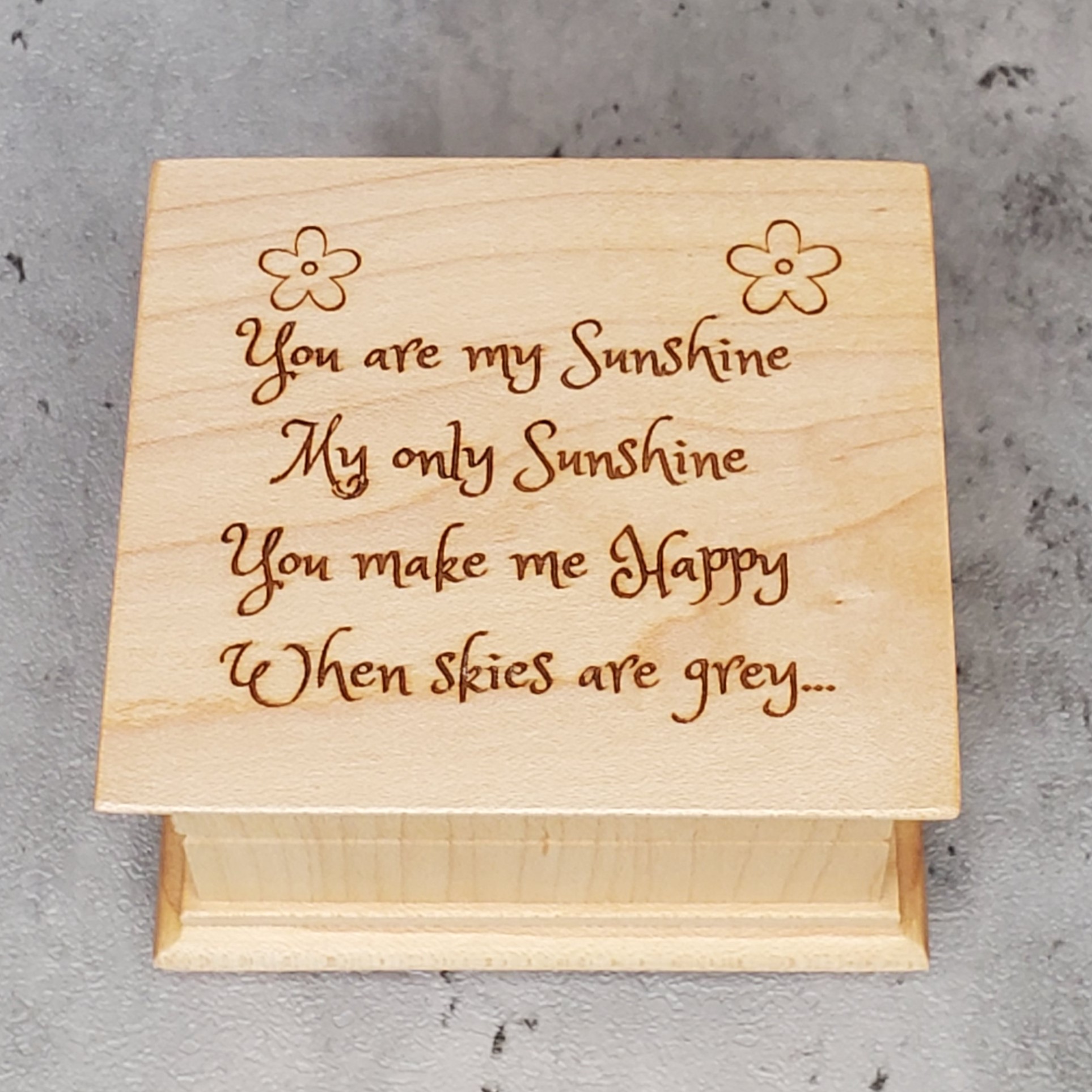 Music box with You are my sunshine engraved on top, choose your color and  song