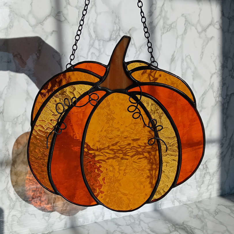 Orange Stained Glass Pumpkin