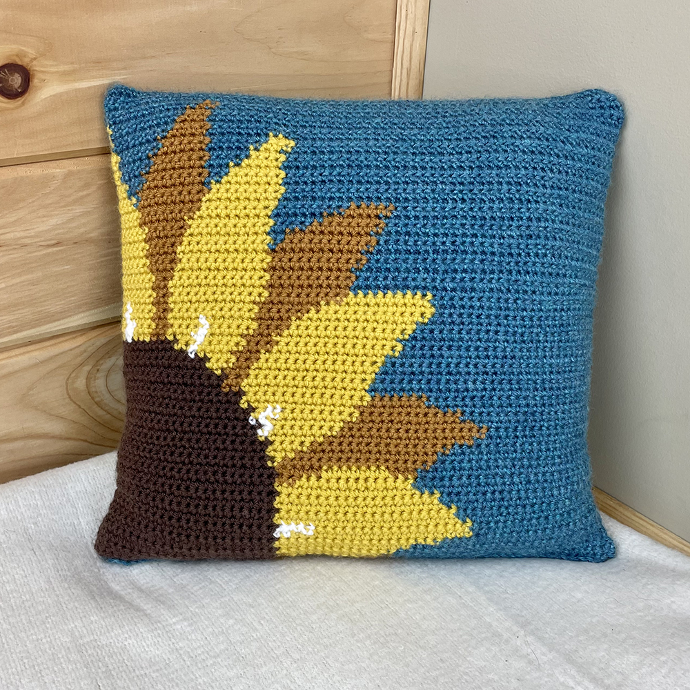 Crochet Sunflower Pillow Blue