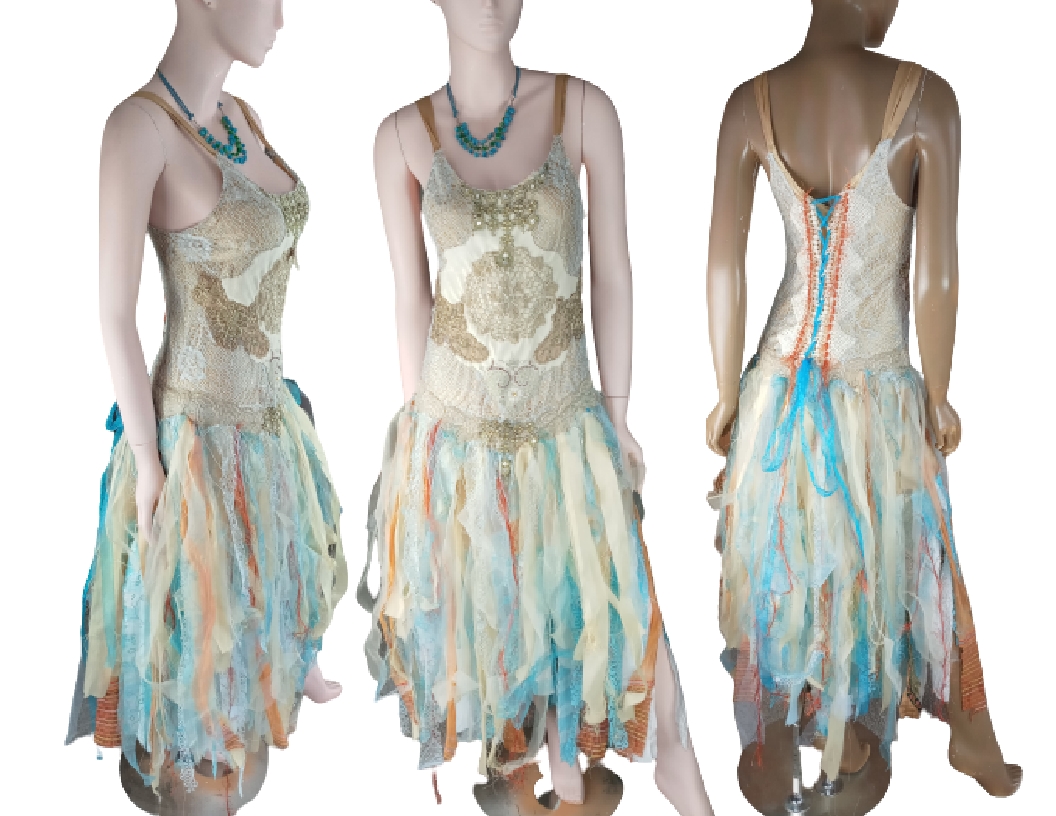 Clothing & Accessories :: Tan, brown aqua Bohemian wedding dress,