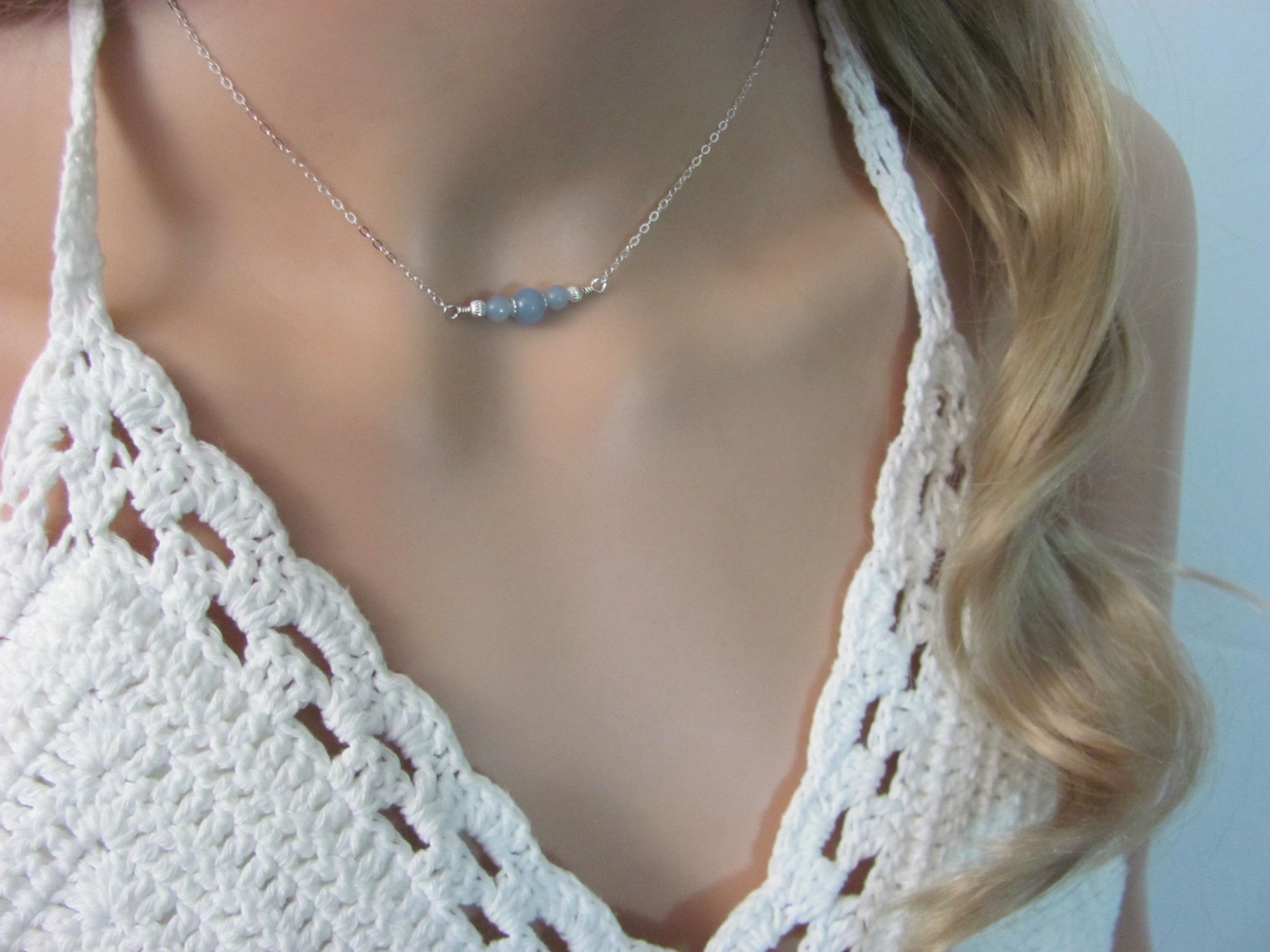 Angelite Necklace, Adjustable Gemstone Choker