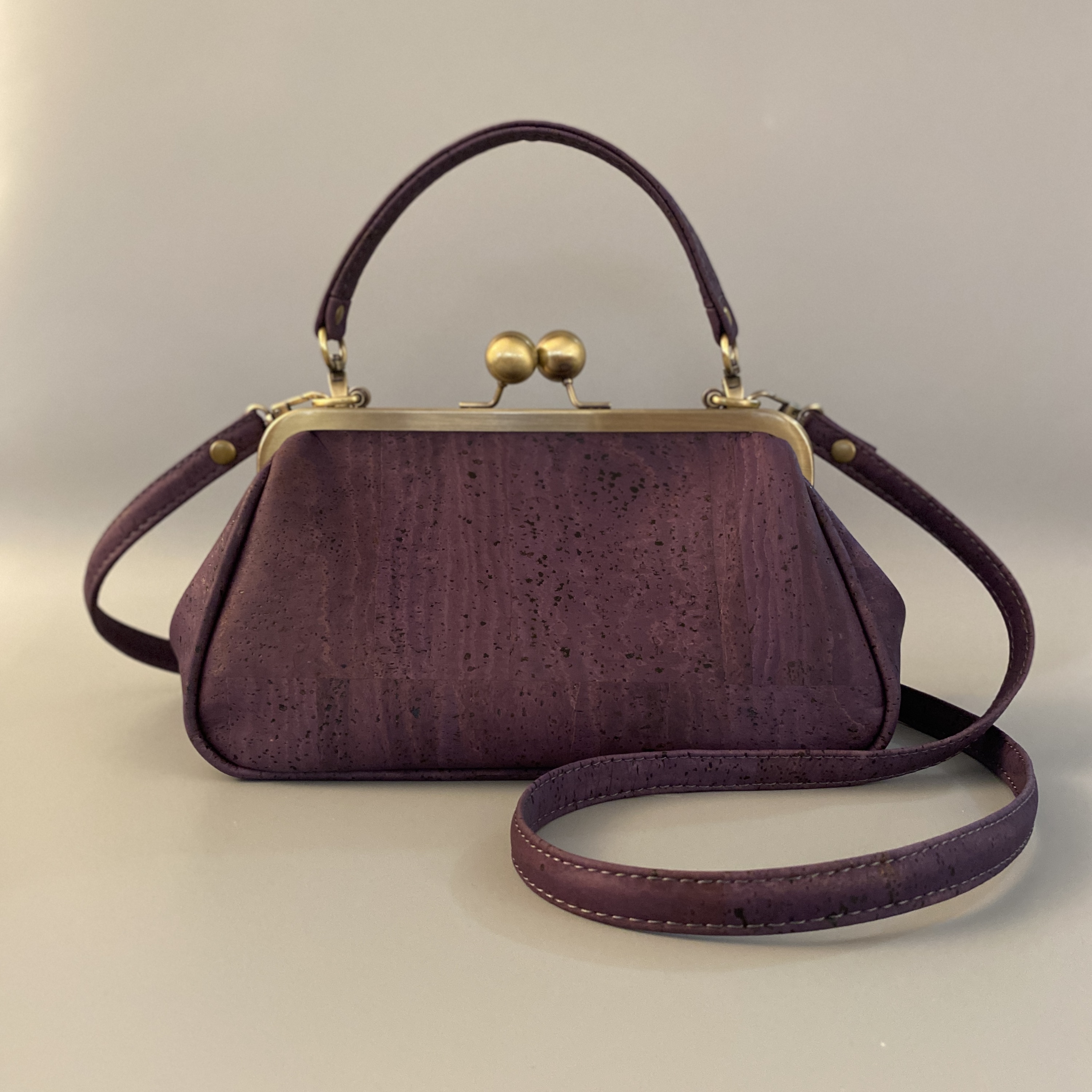 Josephine Kisslock Handbag in Eggplant Purple Cork Leather by Blue Dog ...