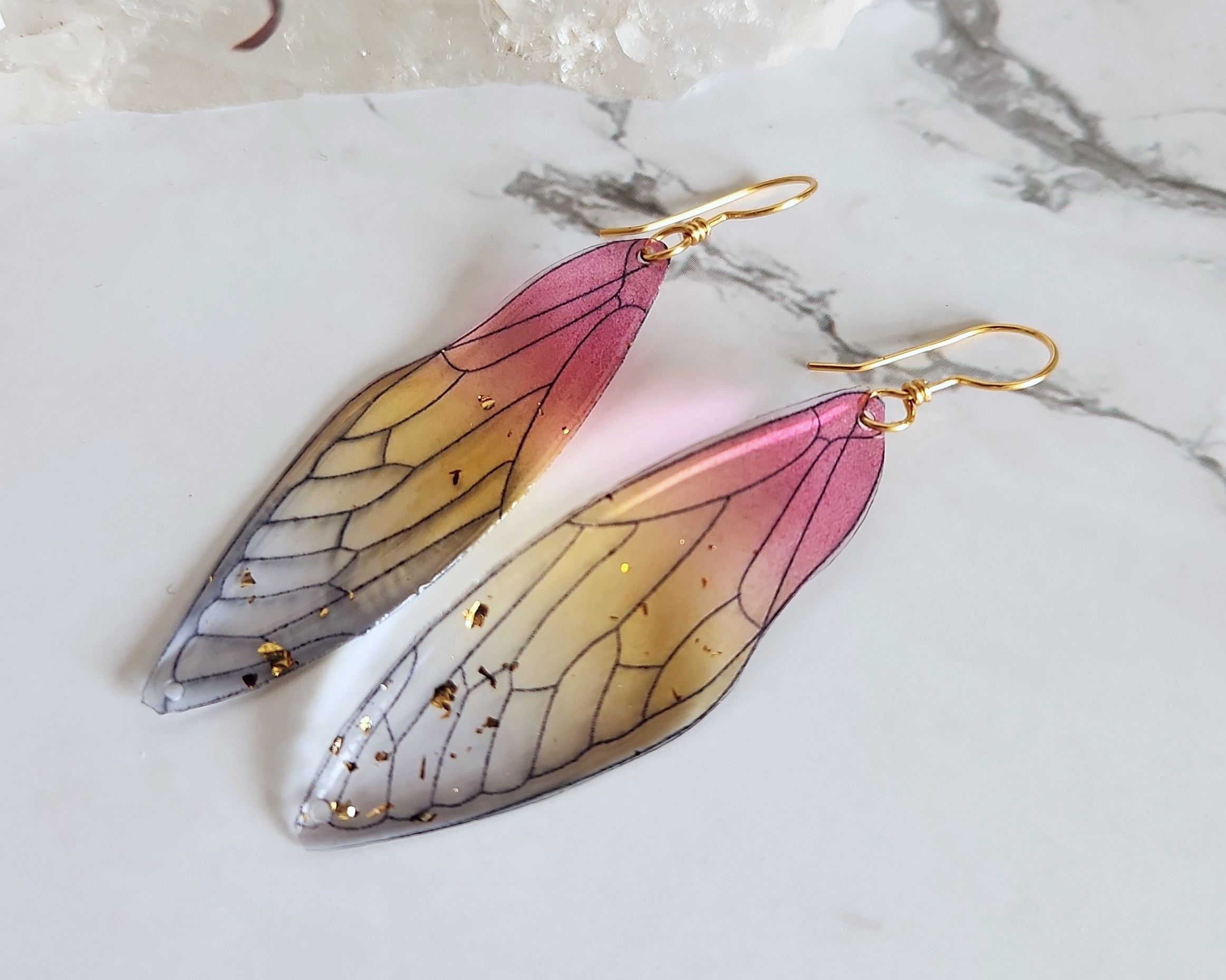 Large Pink Fairy Wing Earrings