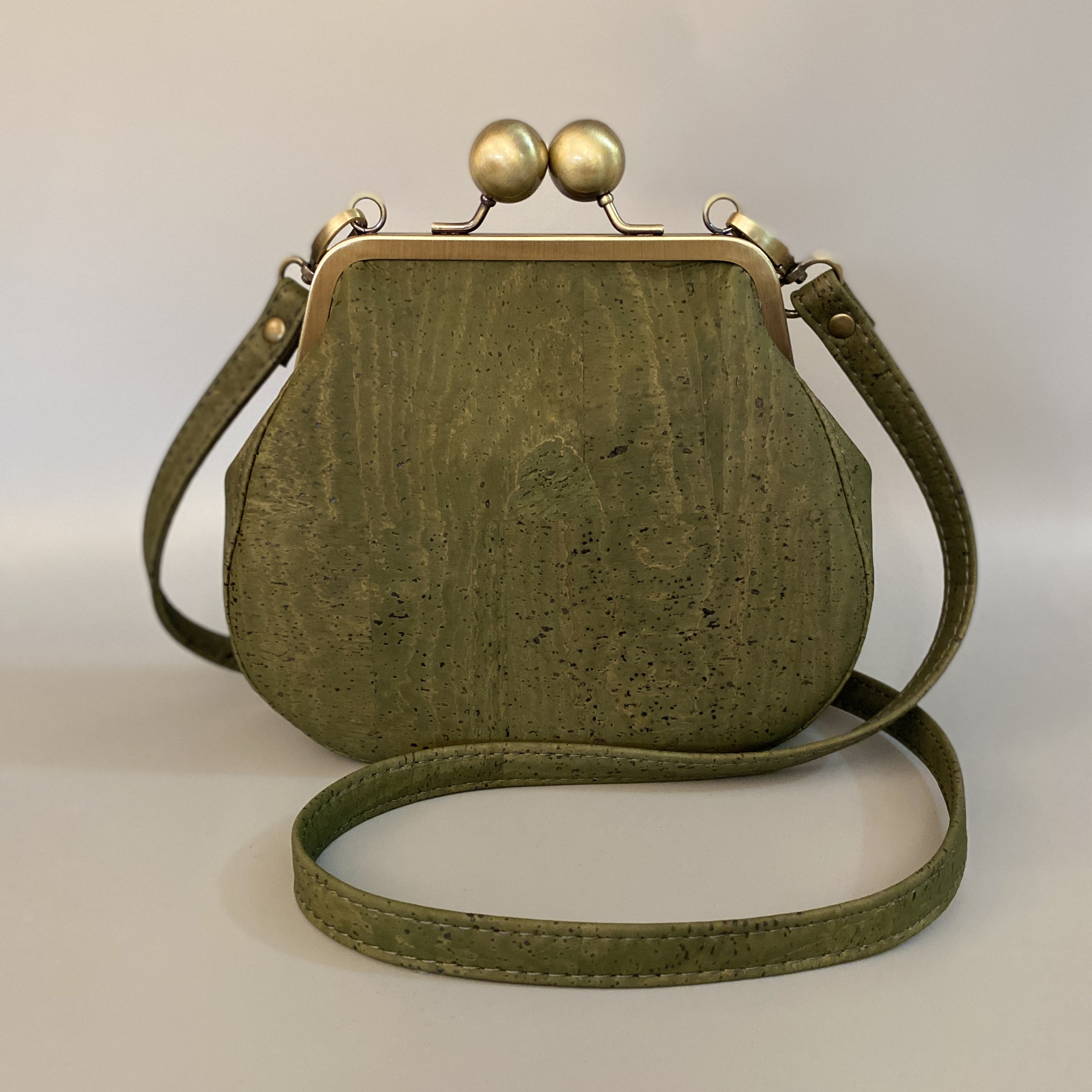 Ethel Kisslock Saddlebag in Olive Green Cork Leather by Blue Dog Avenue