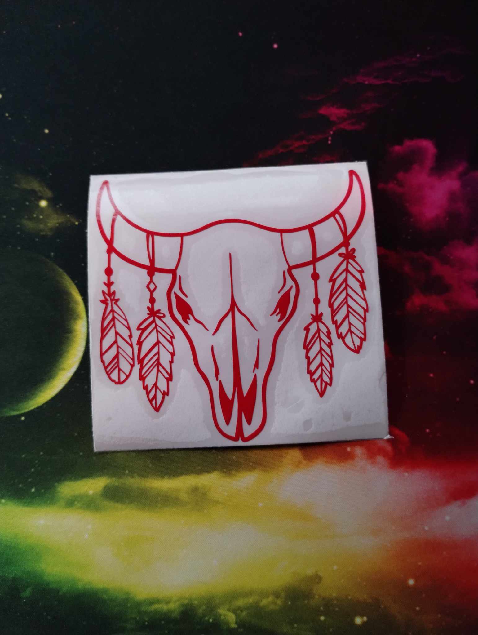 Cow Skull Feathers Car Decal