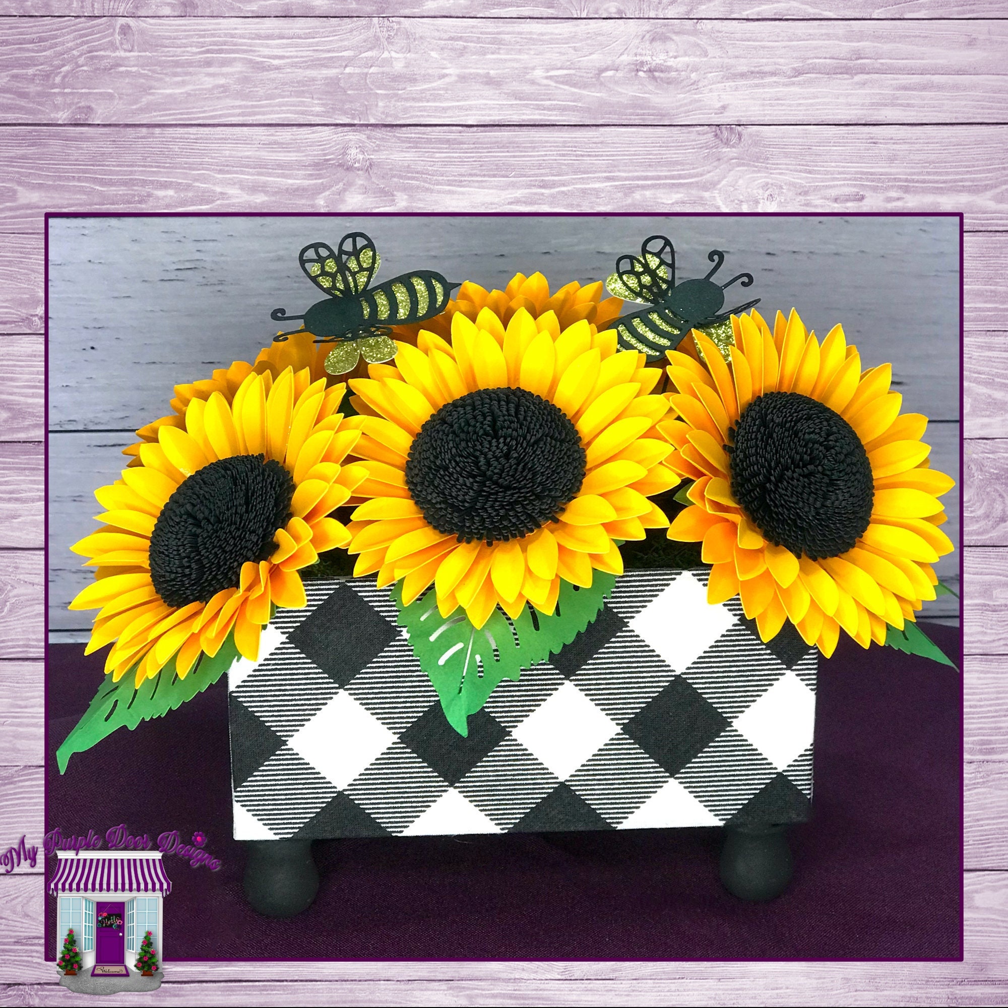 My Purple Door Designs - Sunflower Bee Paper Flower Arrangement