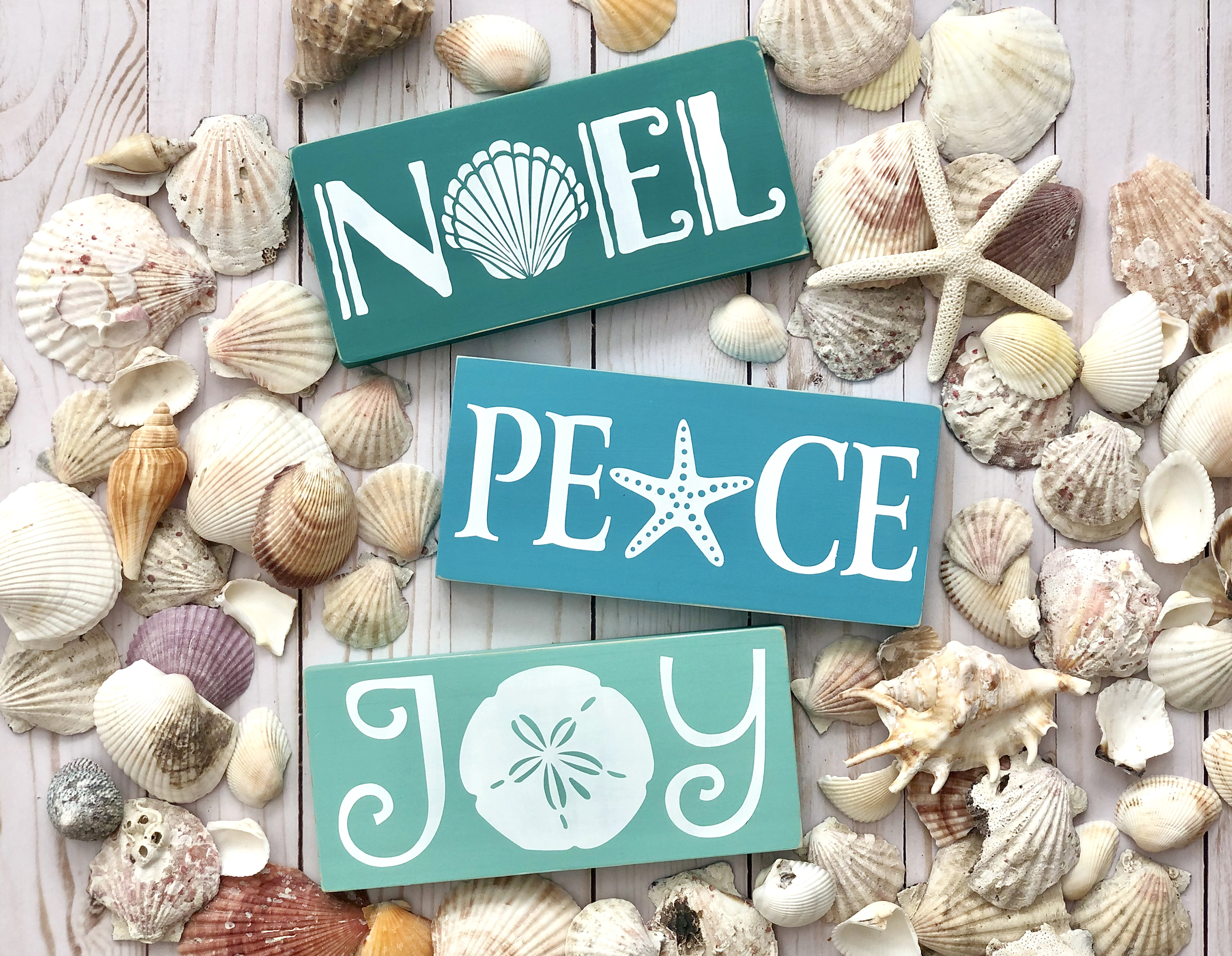 Coastal Christmas Signs, Joy, Peace, Noel