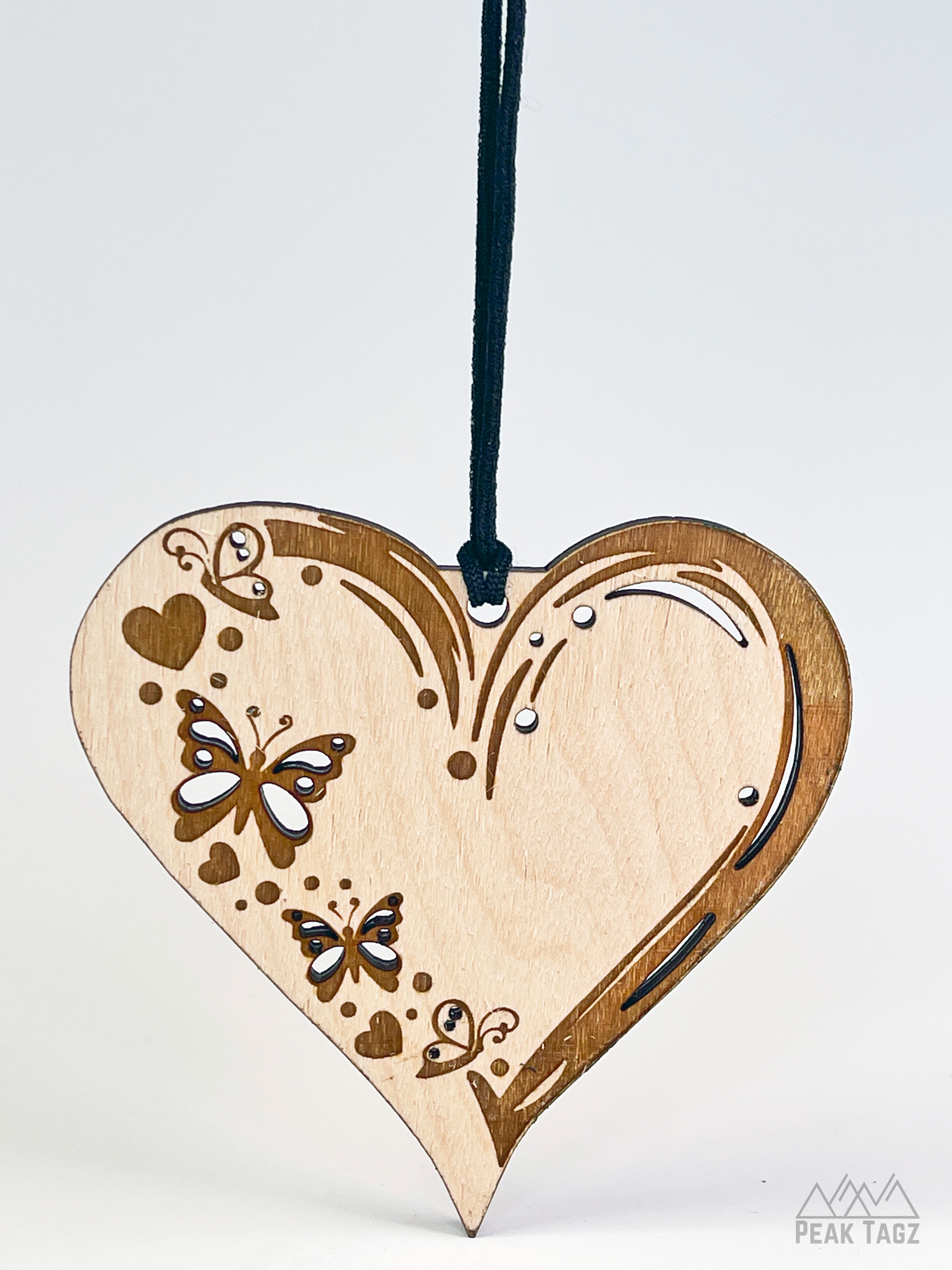 Butterfly Heart Wood Re-Scentable Car Air Freshener