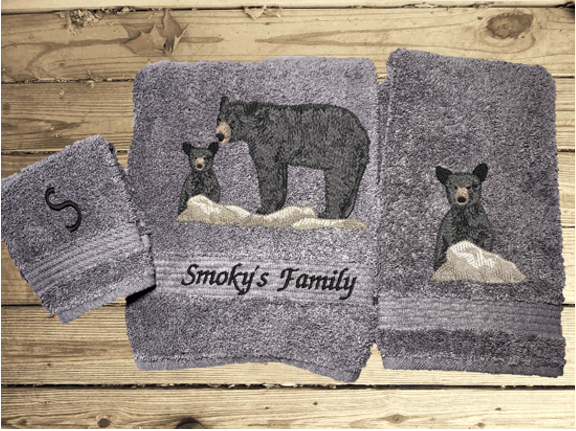 Personalized Luxury Bath Towels, Embroidered Bear And Cub Bath Hand