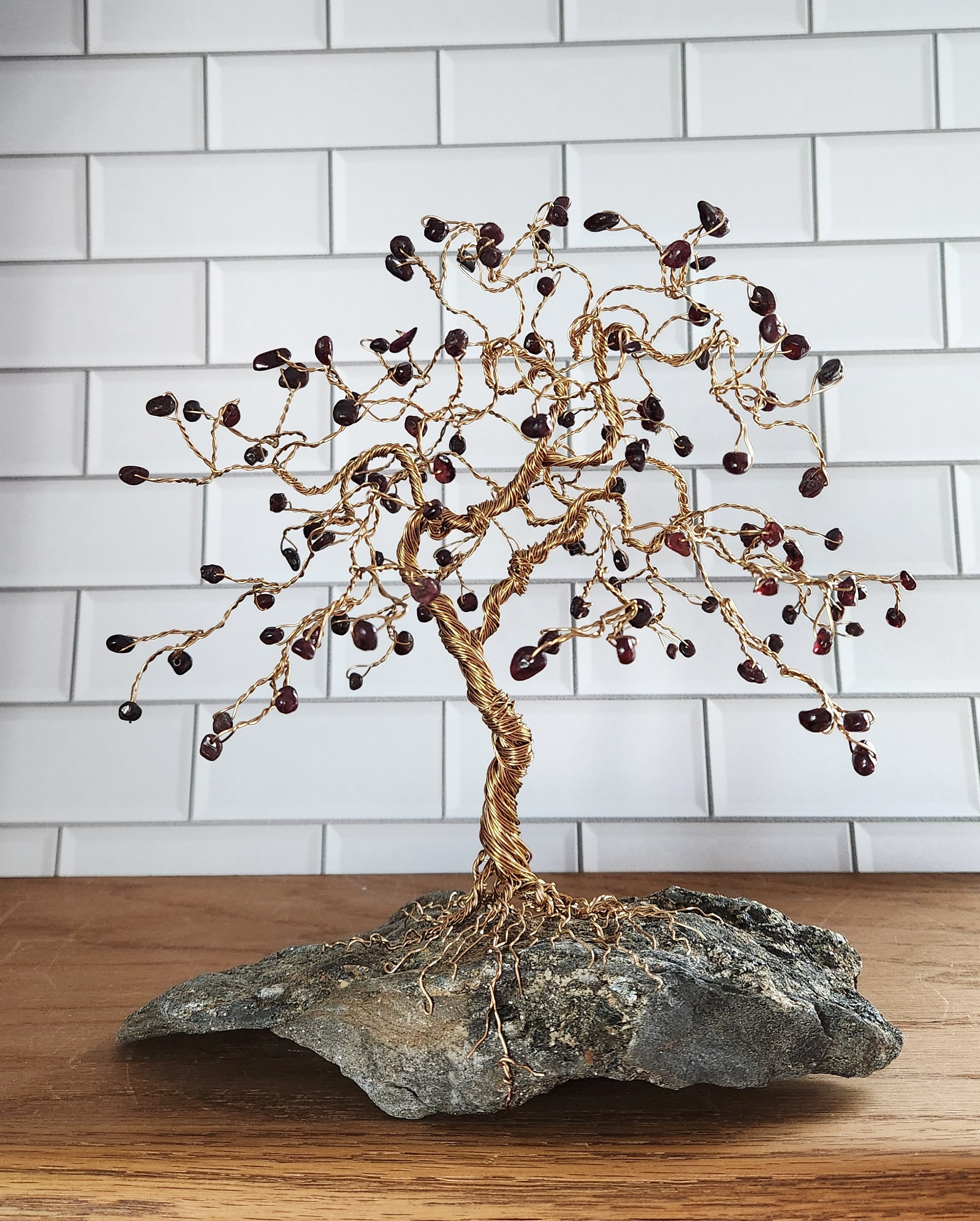 Handmade Large Gem Tree Sculpture with Gems, Shimmery Mica Rock