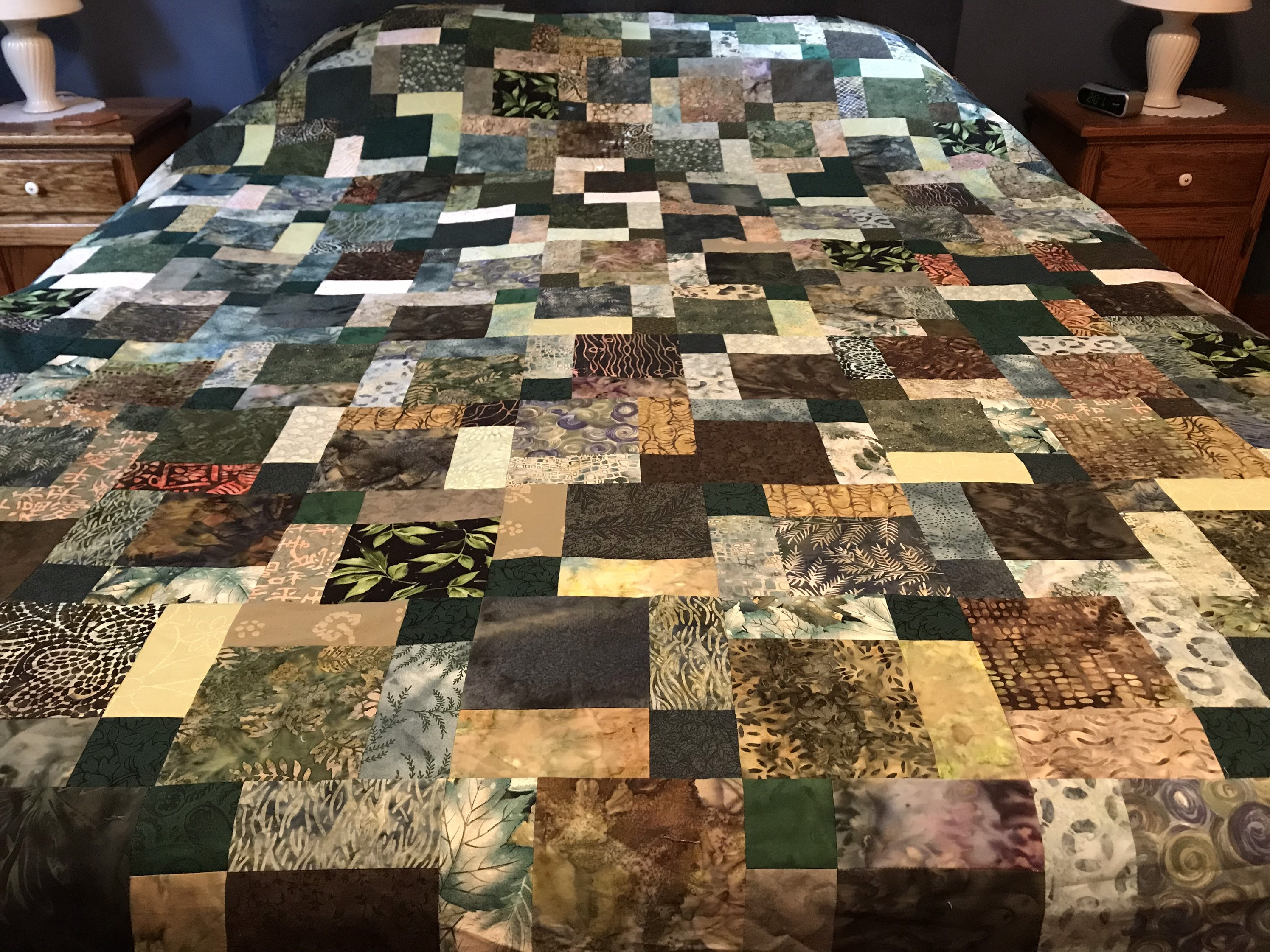 Products Handmade Queen Unfinished Quilt Top in Greens, 72" x 84