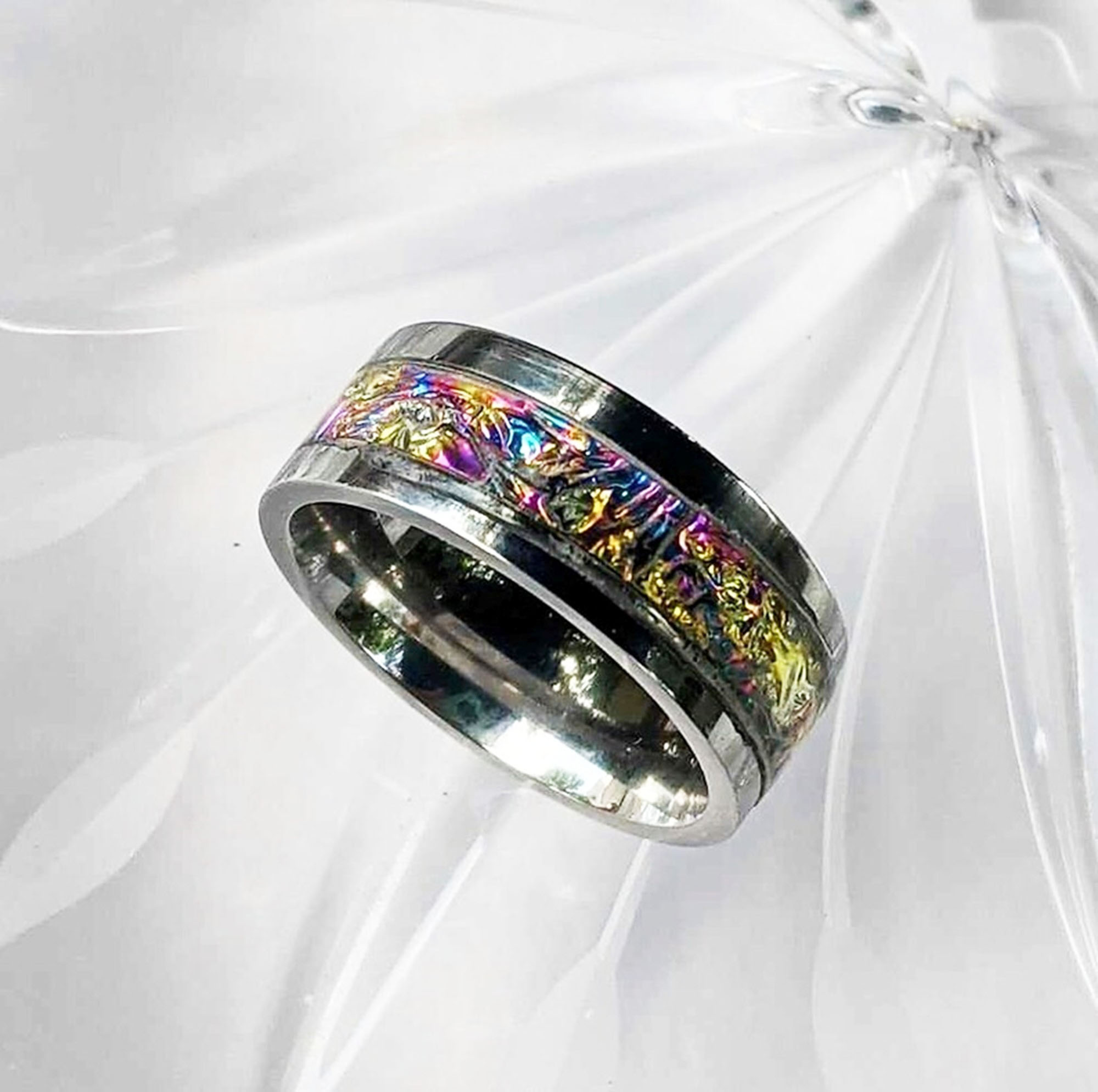 Jewelry :: Rings :: Unique Handcrafted Dichroic Stainless Steel Inlay ...