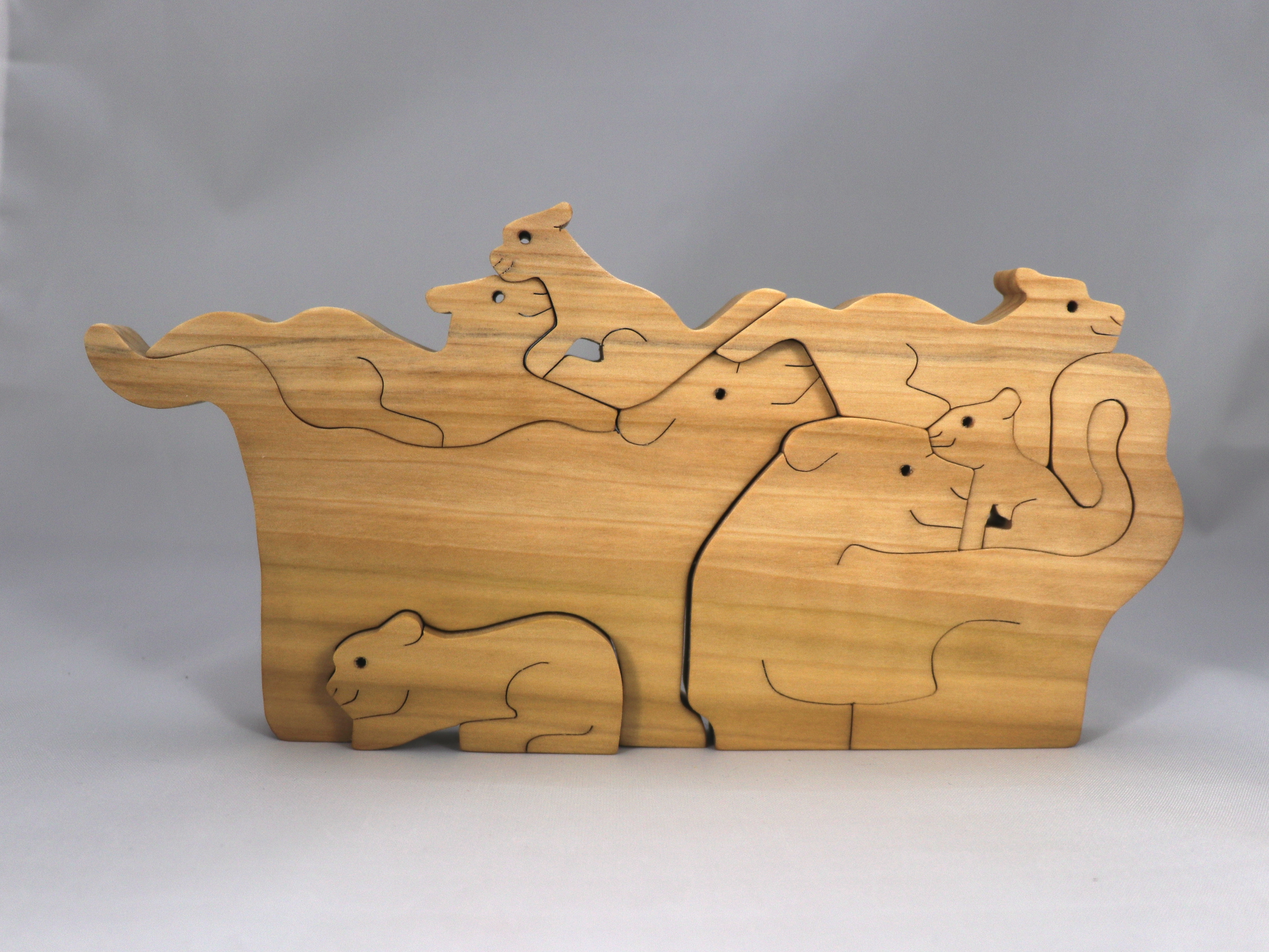 Handmade Wood Toy Couger Family Stacking Puzzle Finished with Mineral Oil and Beeswax, Wood Toy Animal, Mountain Lion, Florida Panther, Cat