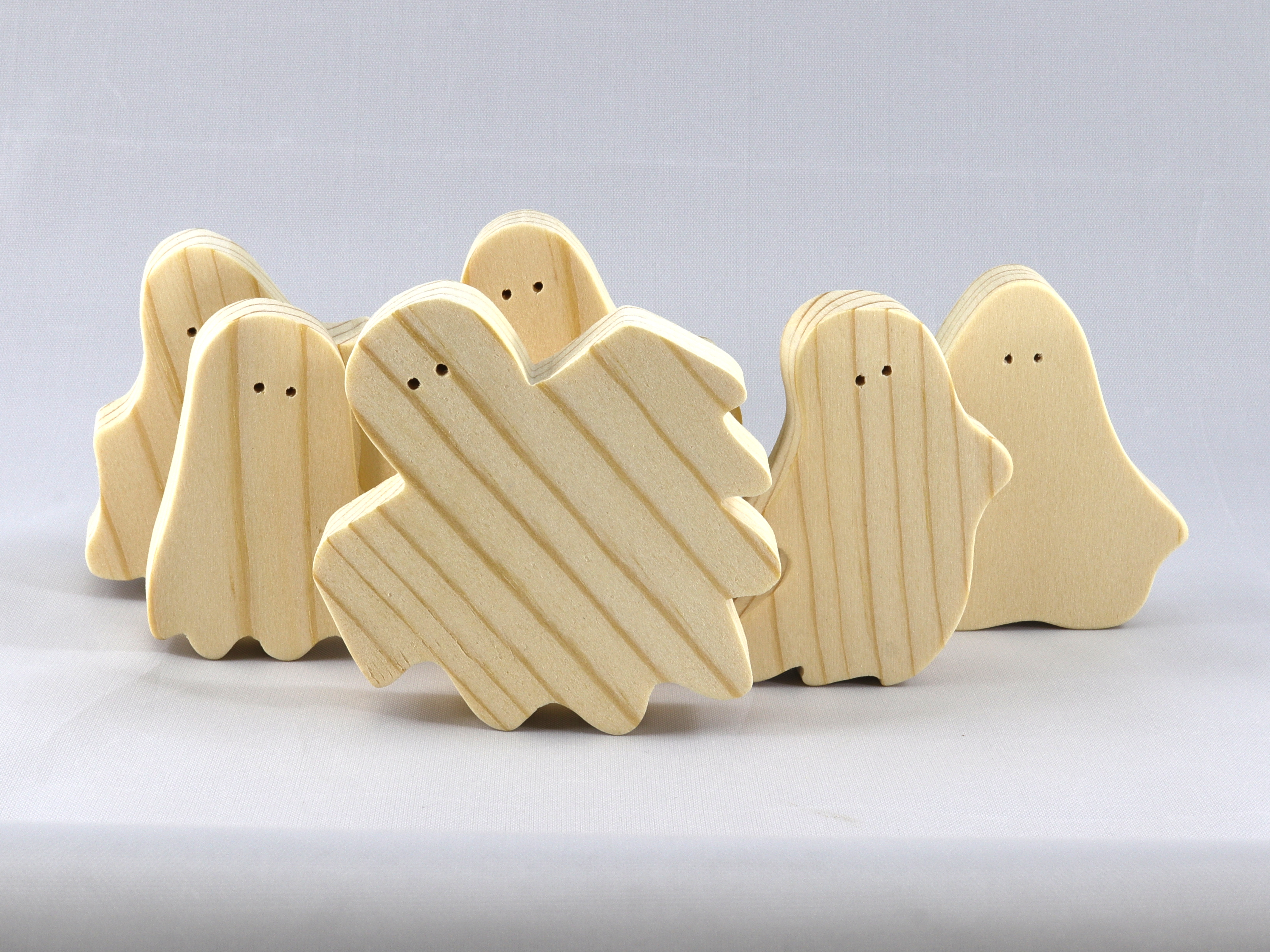 Halloween Ghost Cutouts, Set of 6 Silly Spooks, Handmade Unpainted, Paintable