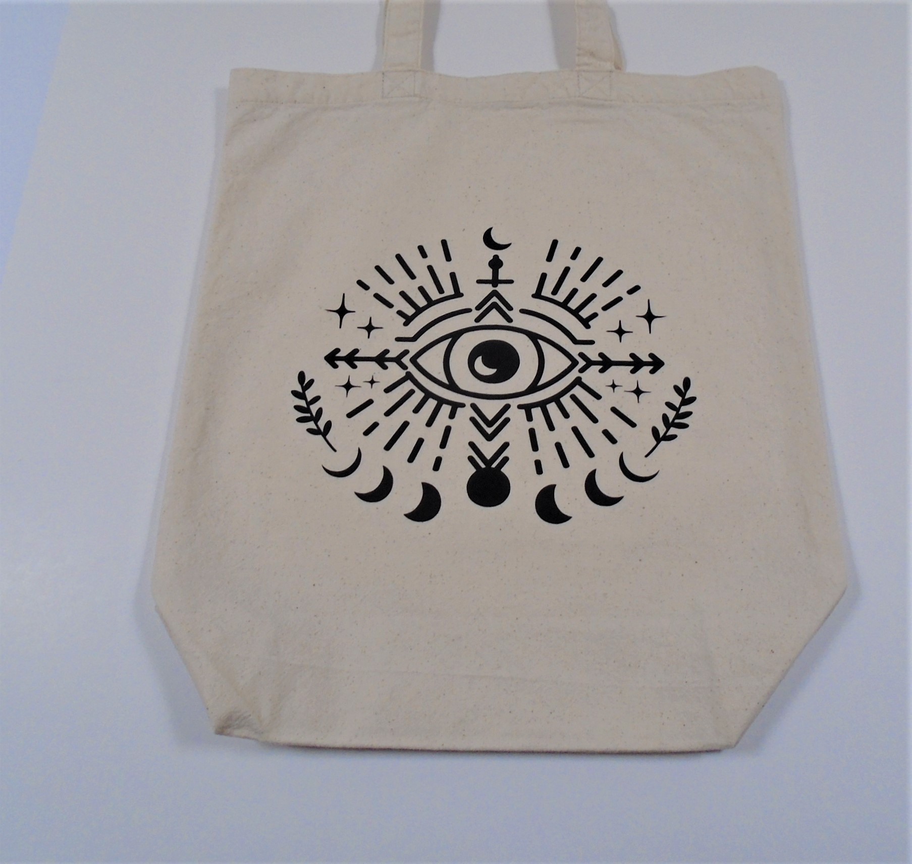Canvas Tote Bag with Mushroom, Moon, and Stars Decoration - Handcrafted  Eco-Friendly Bag, Reusable market bag