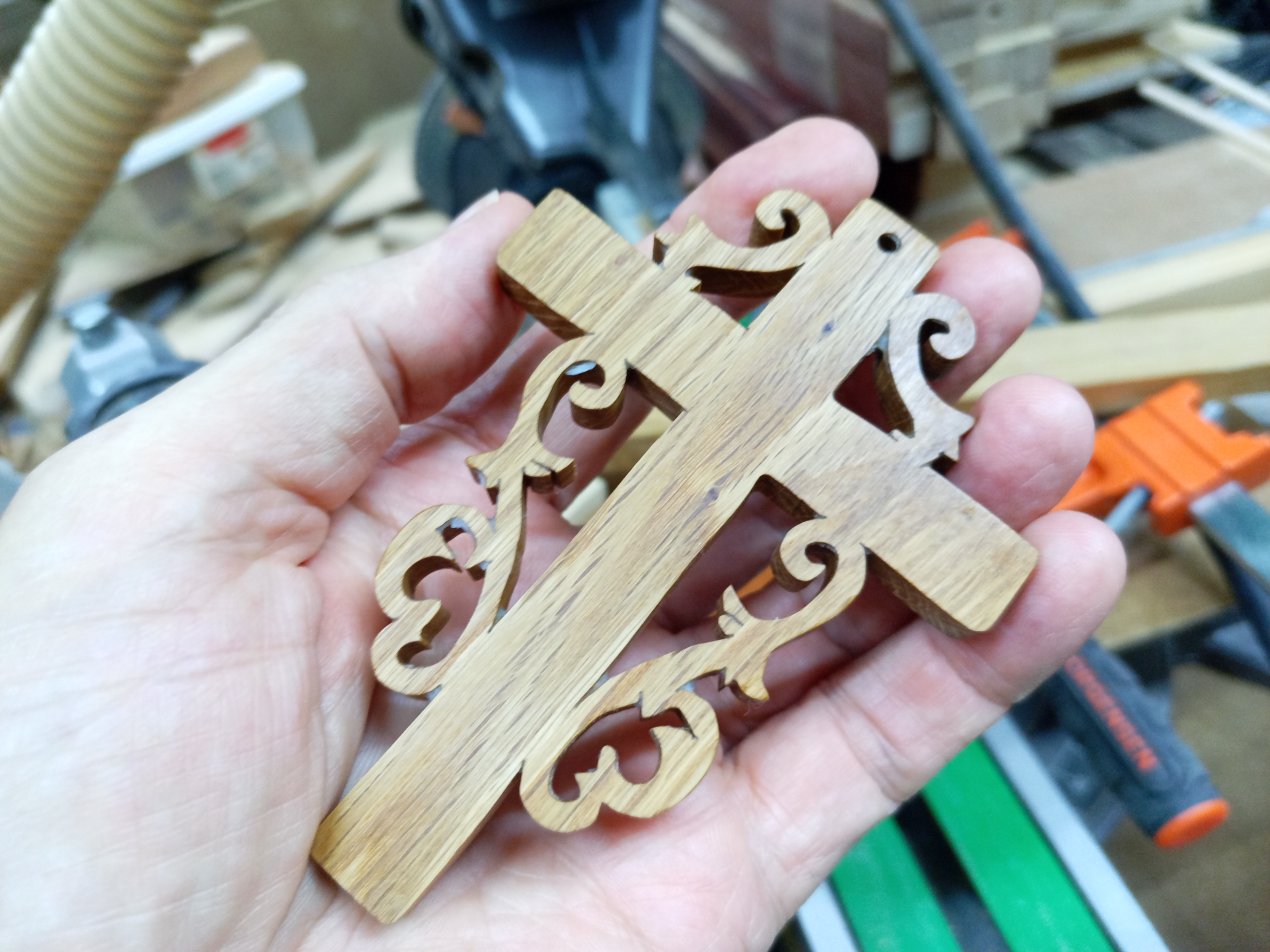 Christian Cross Fretwork Christmas Tree Ornament Handmade and Finished