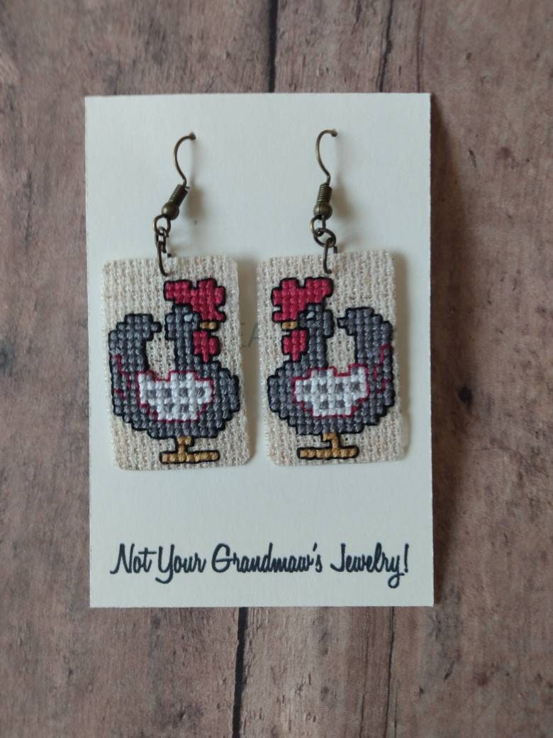 Products Adorable Chicken Cross Stitch Earrings