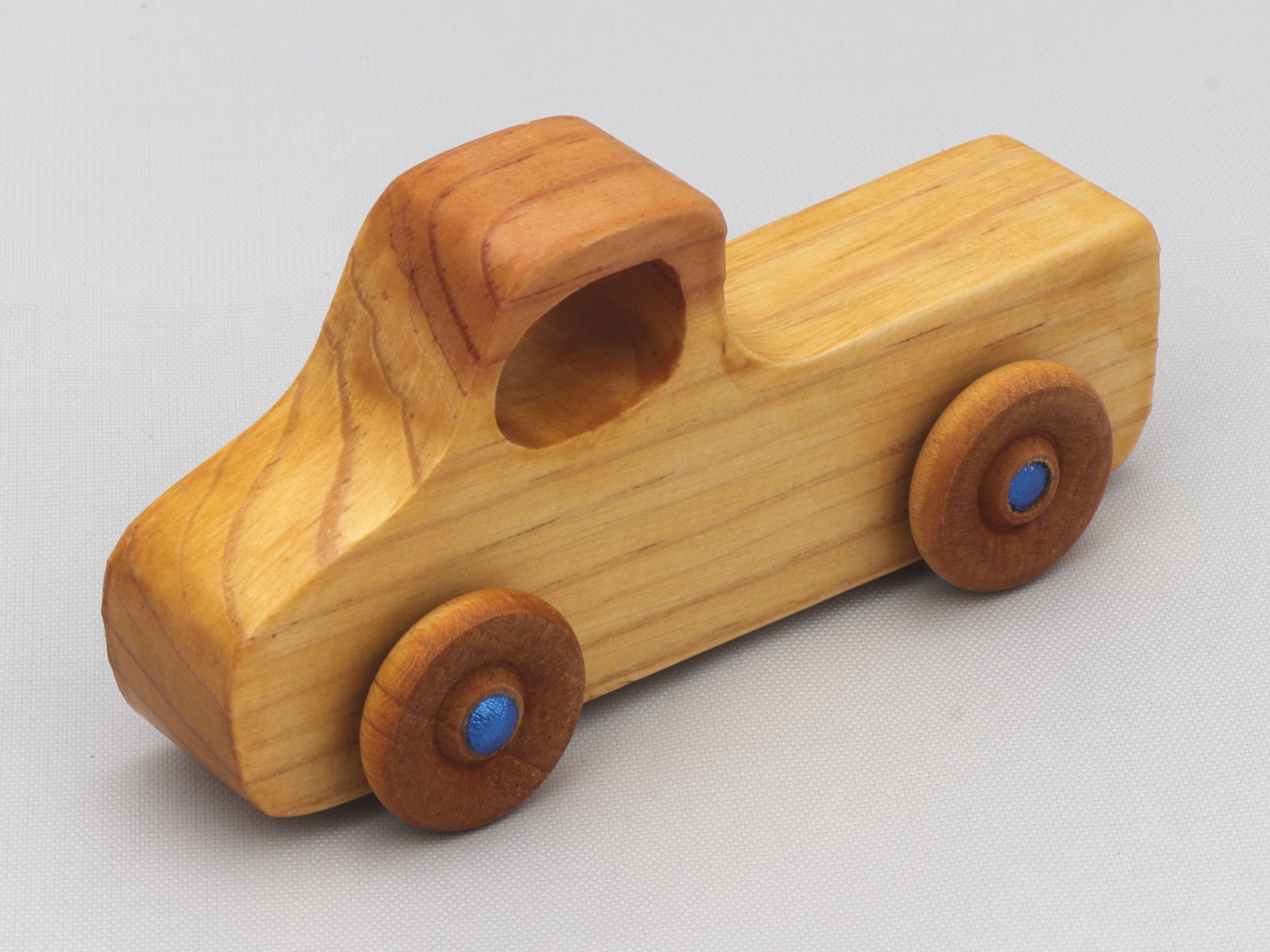 Wood Toy Pickup Truck Handmade and Finished with Amber Shellac and Metallic Sapphire Blue Paint From My Play Pal Collection