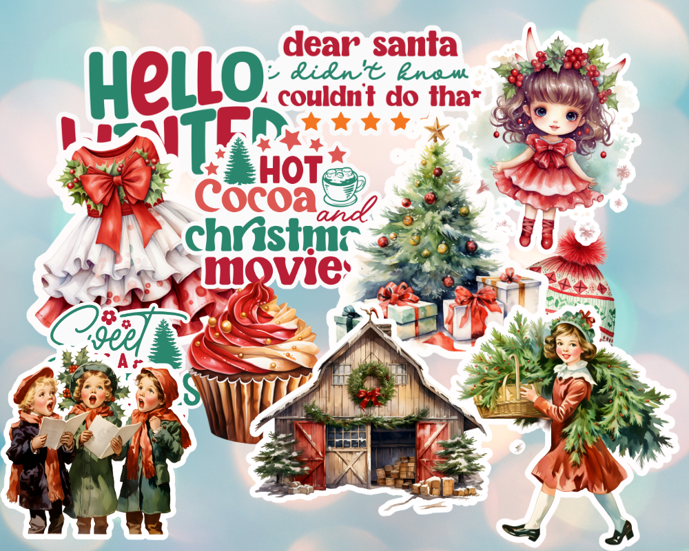 Vintage Christmas Tree Sticker Pack - Christmas Stickers PNG