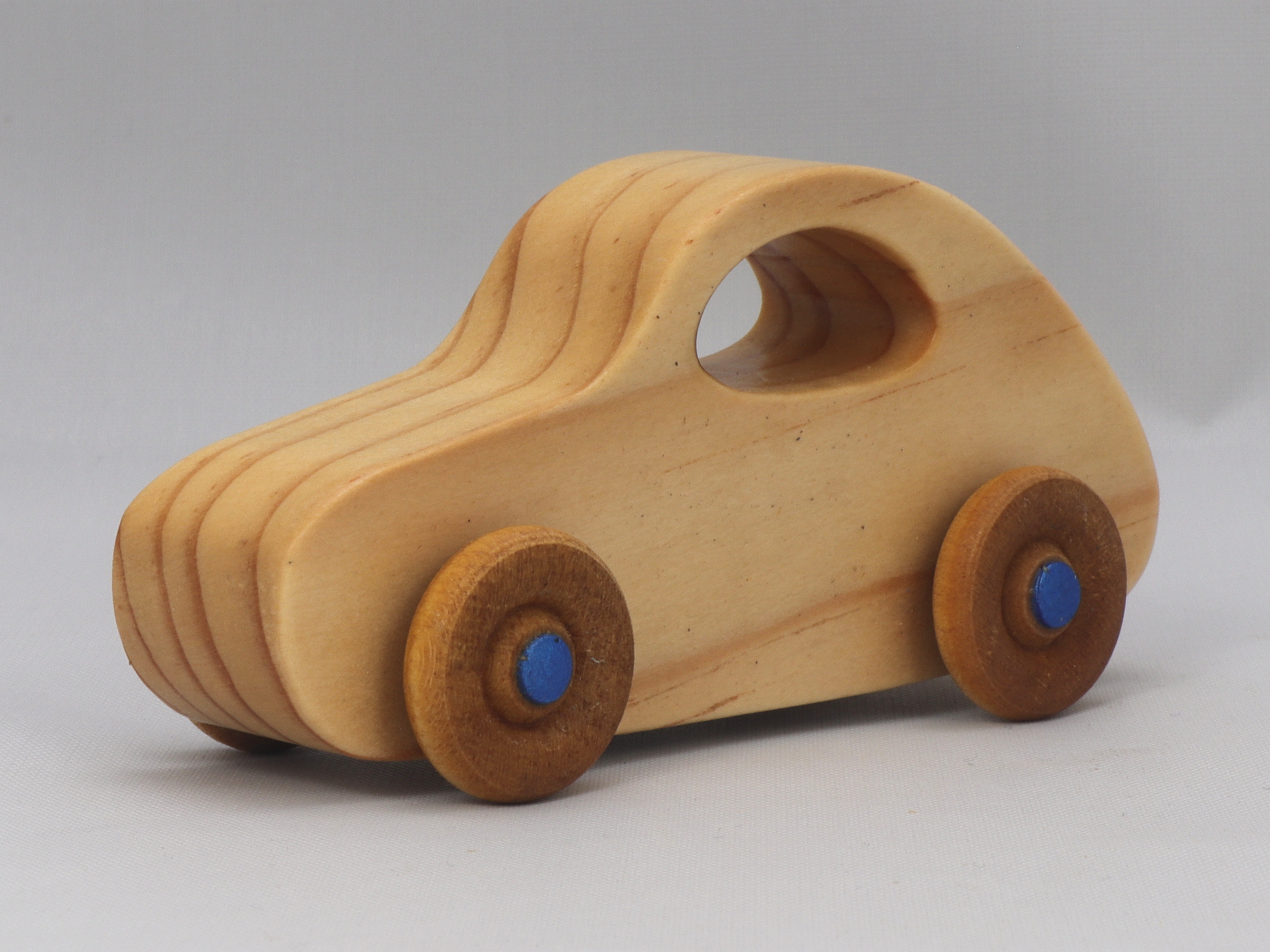 Handmade Wood Toy Car Hand Finished With Clear And Amber Shellac With Metallic Saphire Blue Acrylic Paint From My Play Pal Collection