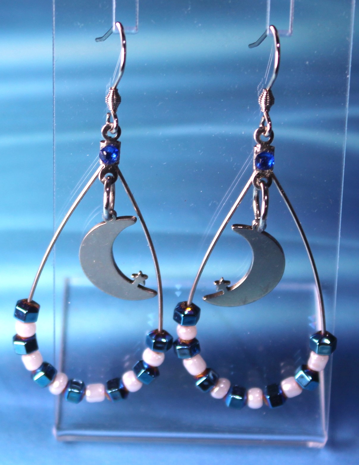 Jewelry Earrings Stainless steel tear drop earrings, with stainless steel moon charm and