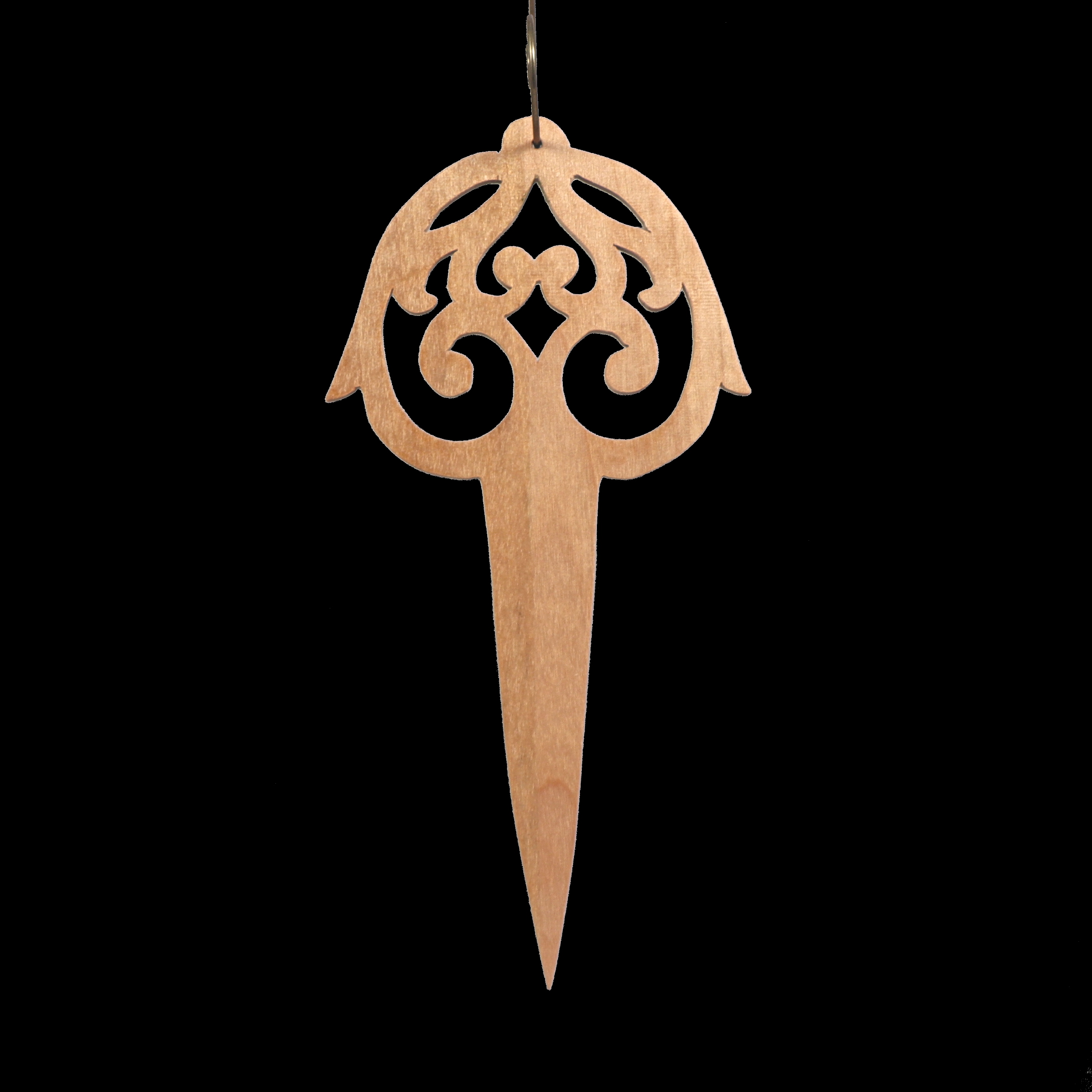 A beautiful handmade wood fretwork Christmas tree ornament in a classic Victorian icicle style. This delicate ornament is hand finished with clear shellac for a timeless look. It is the perfect addition to any Christmas tree collection.