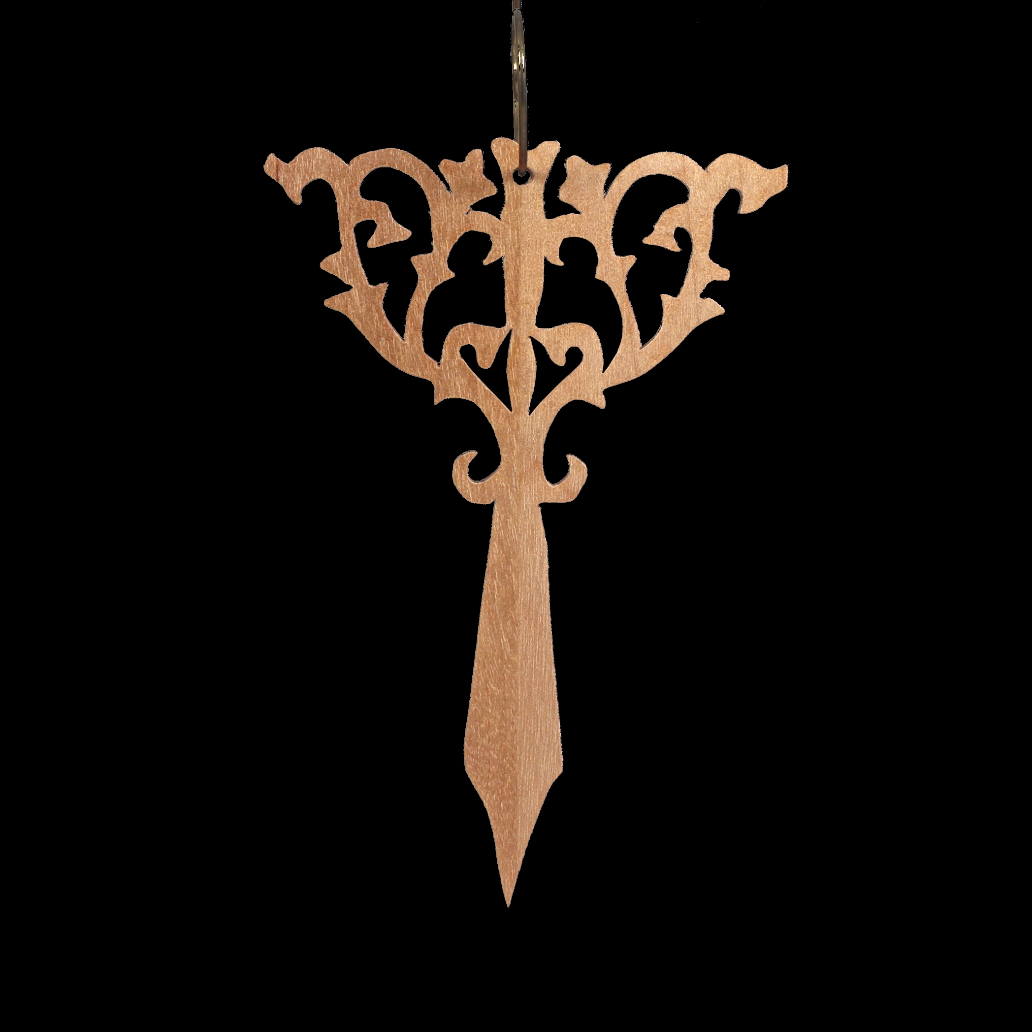 A beautiful handmade wood fretwork Christmas tree ornament in a classic Victorian icicle style. This delicate ornament is hand finished with clear shellac for a timeless look. It is the perfect addition to any Christmas tree collection.