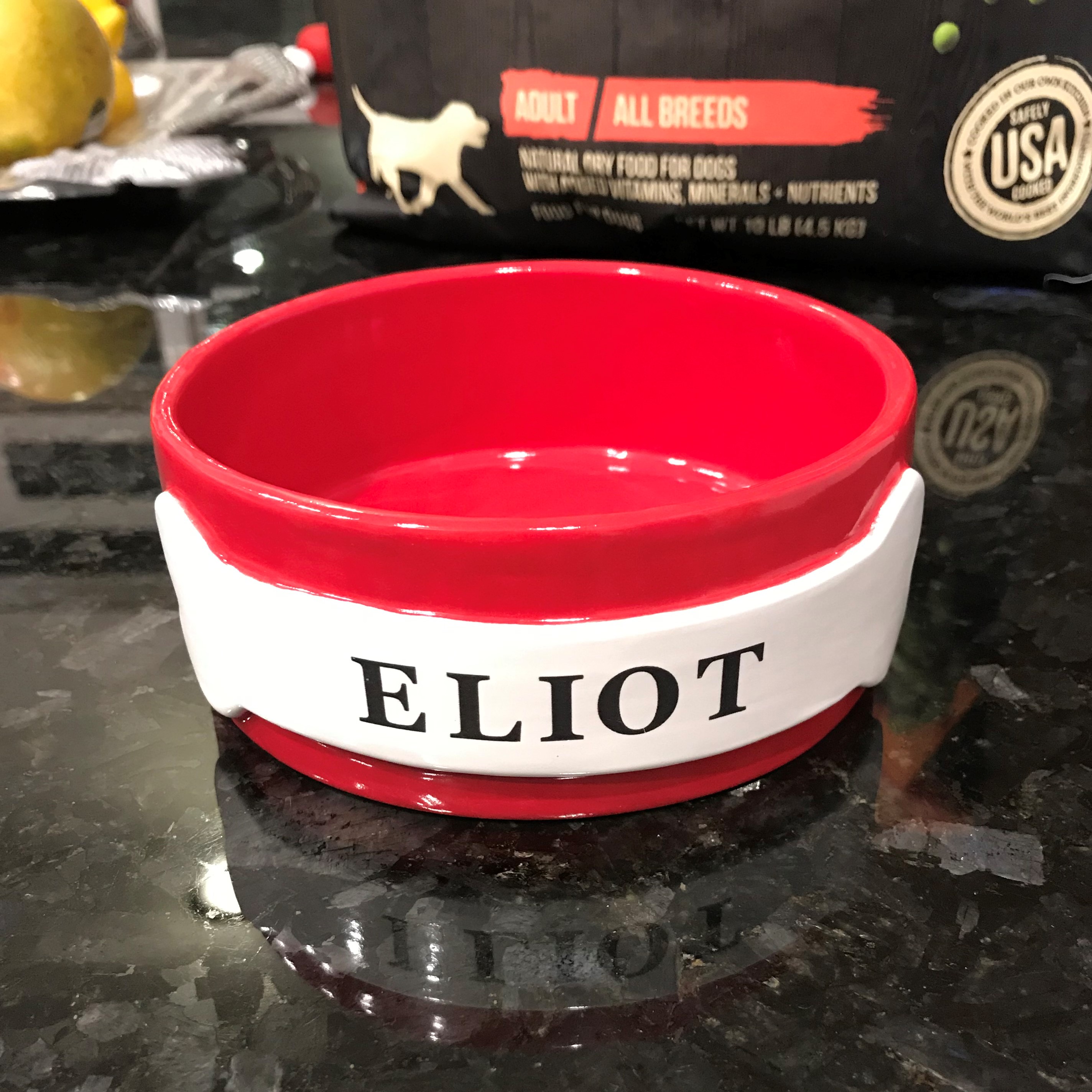 Personalized Red Stoneware Dog Bowl
