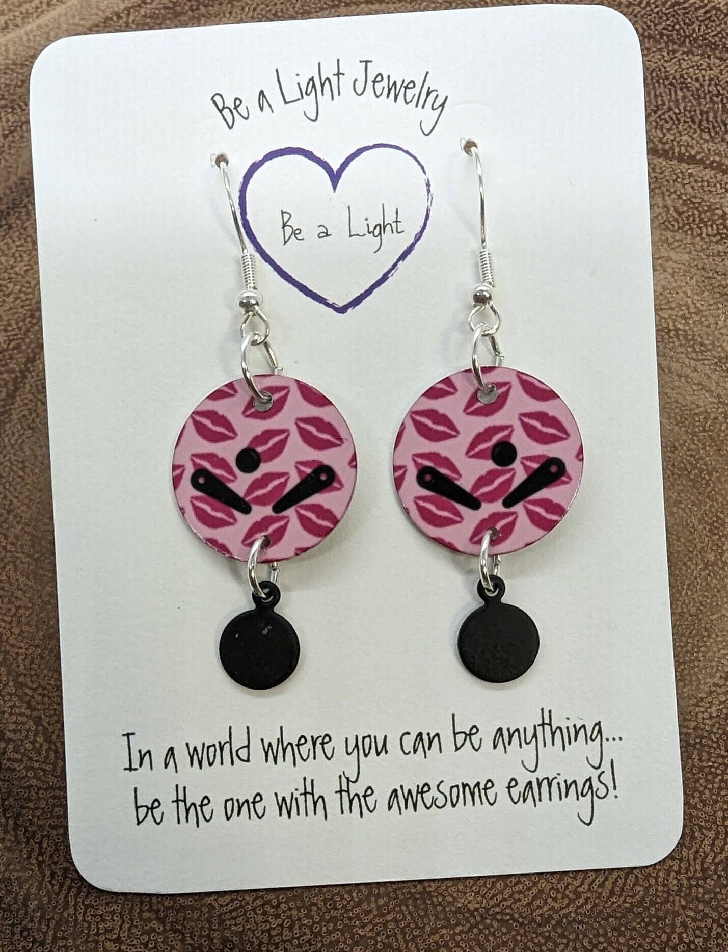 Products Pink and black pinball earrings with kisses, lightweight