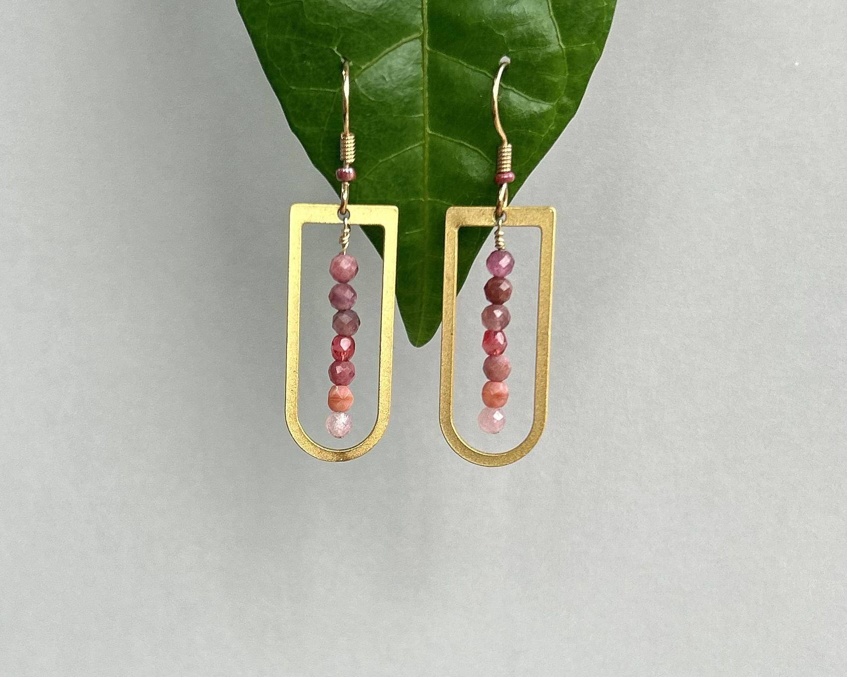 Shades of pink and gold dangle earrings