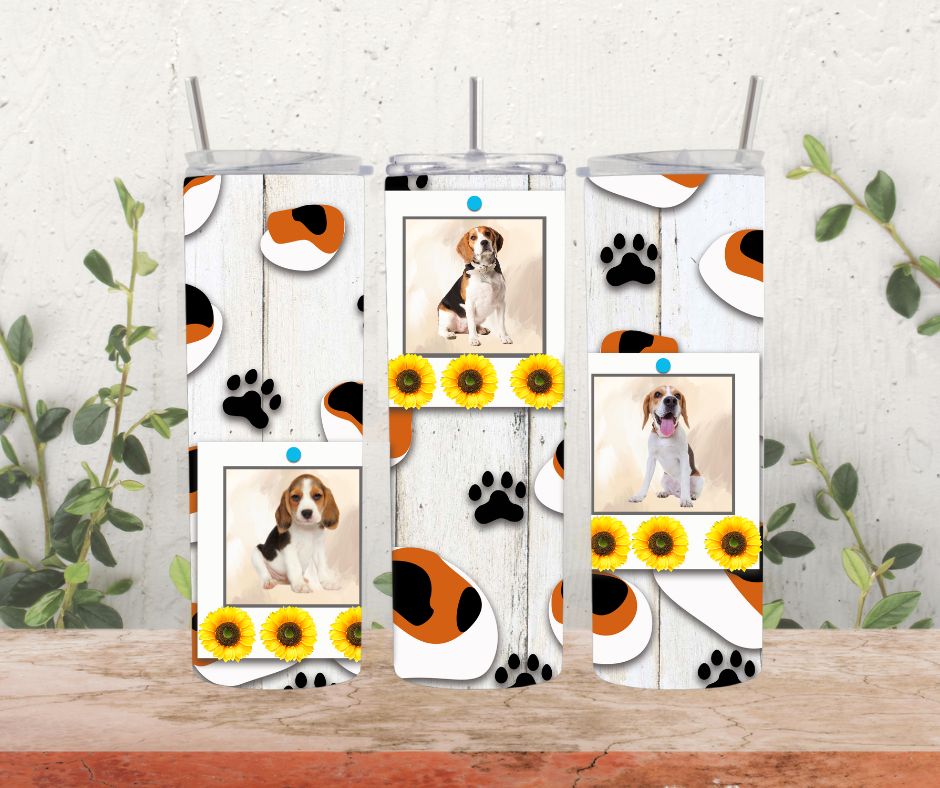 Dog Photo Tumbler With Sunflowers, 20 oz Skinny Tumbler, Personalized ...