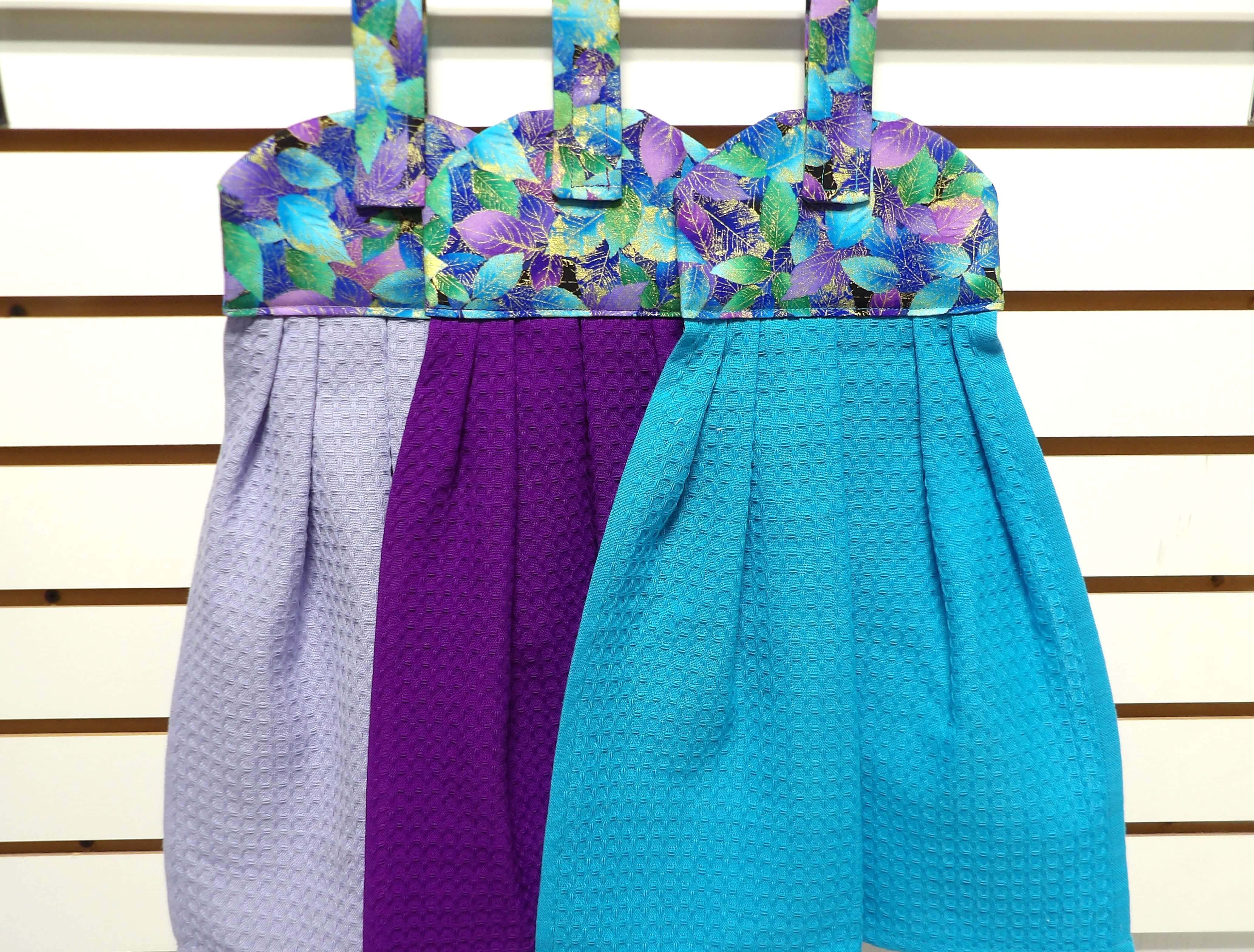 Products 1394 Hanging dish towels in jewel tone colors of blue