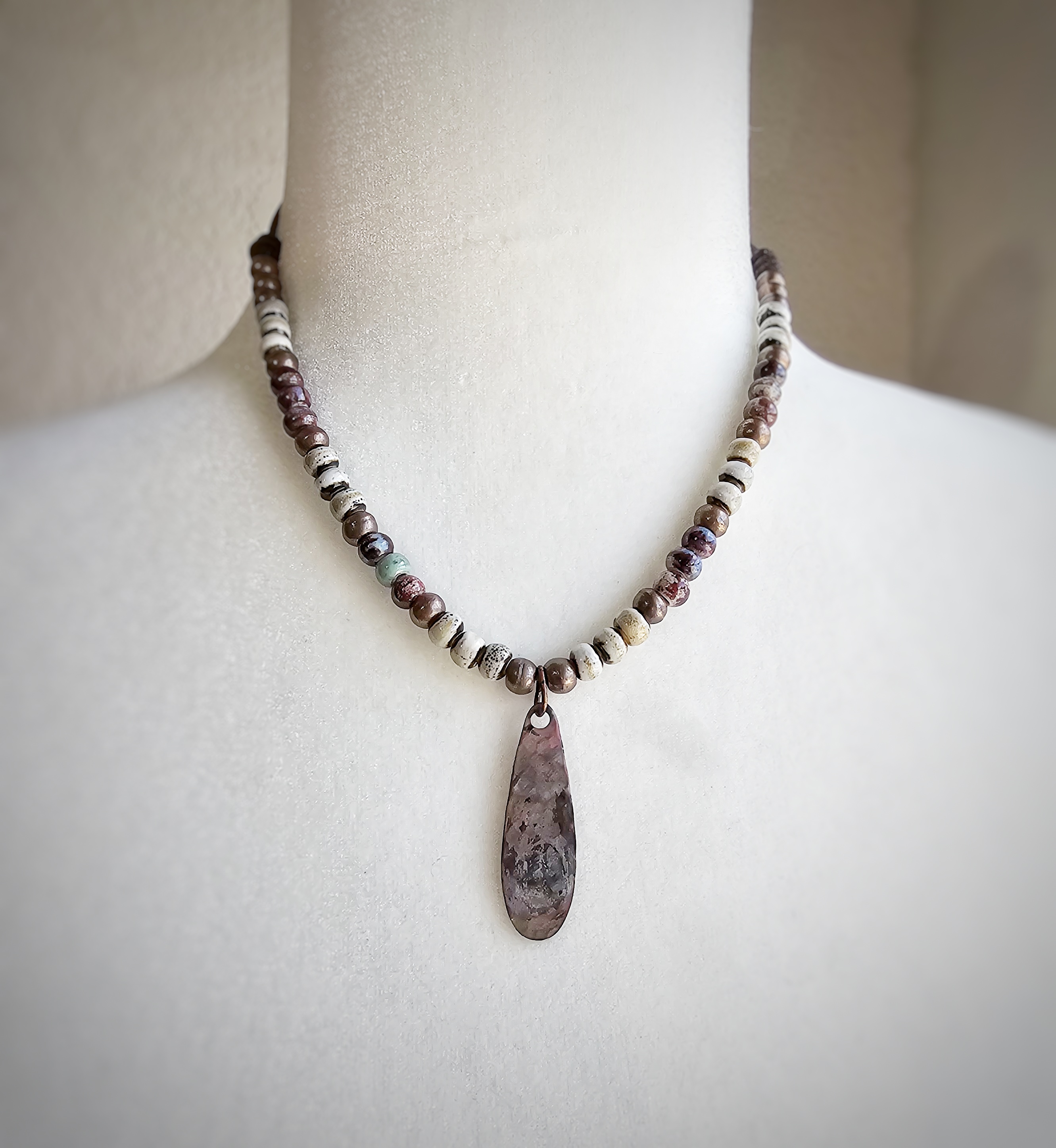 Adjustable Corded Necklace with Copper Pendant