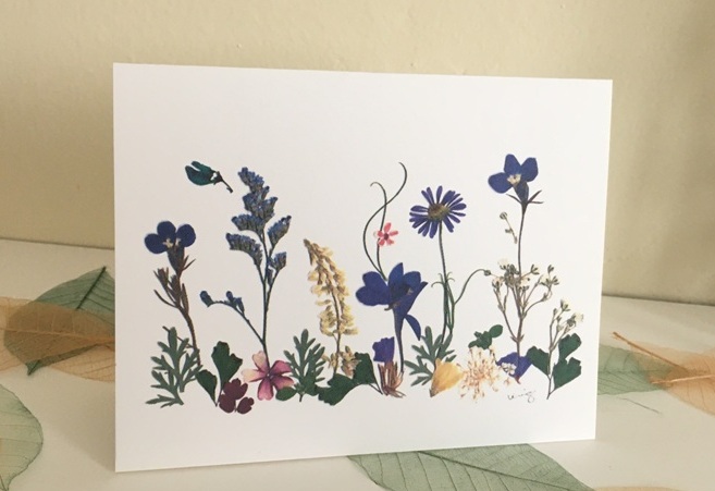 pressed flower greeting card, small garden design