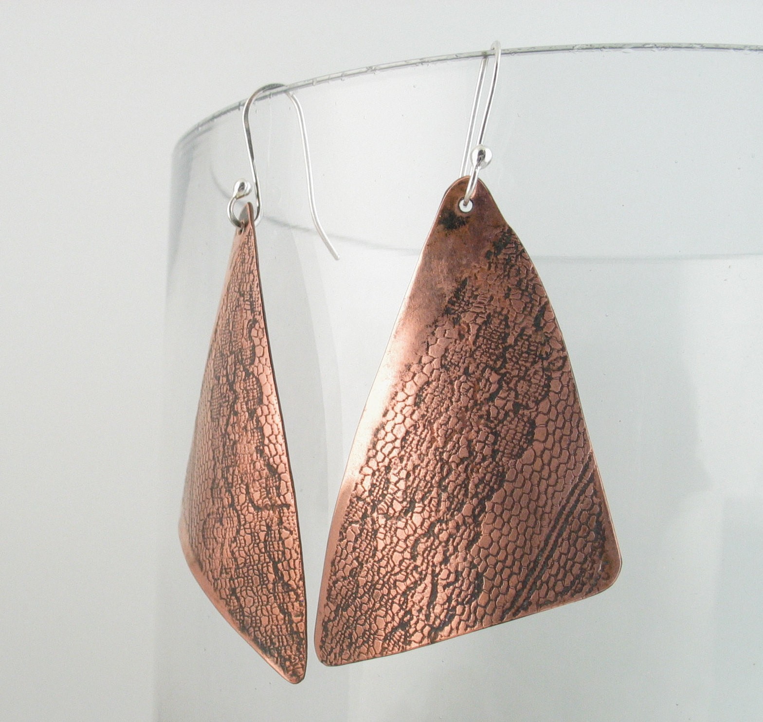 Handmade Large Copper Triangle Boho Earrings
