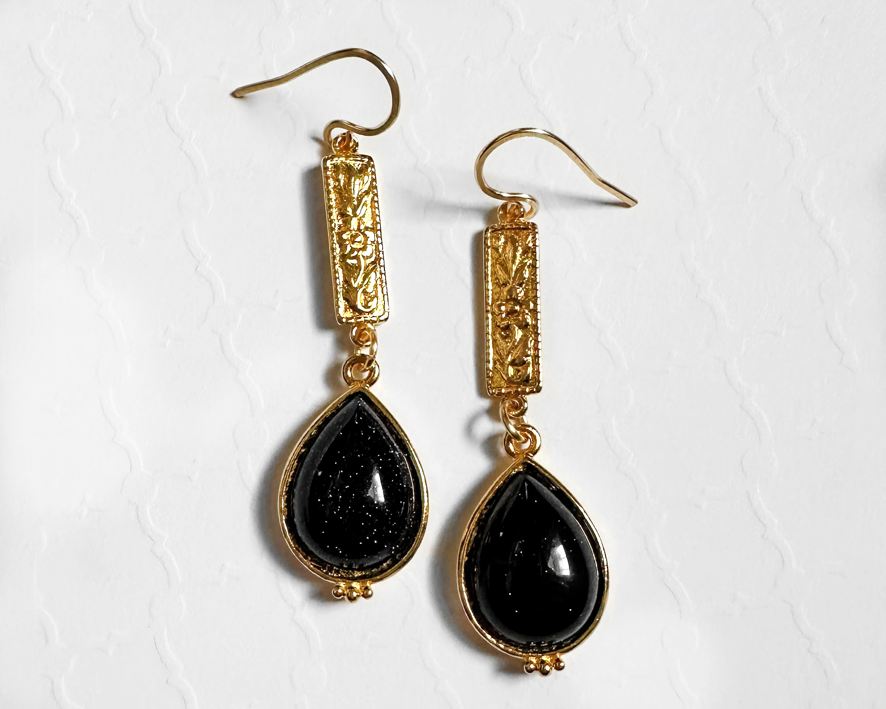 Floral Teardrop Blue Goldstone Earrings | 2.3