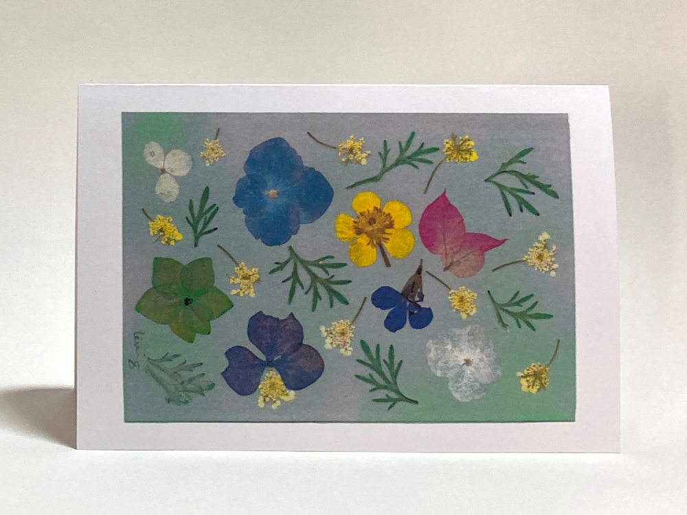 pressed flower greeting card, collage design