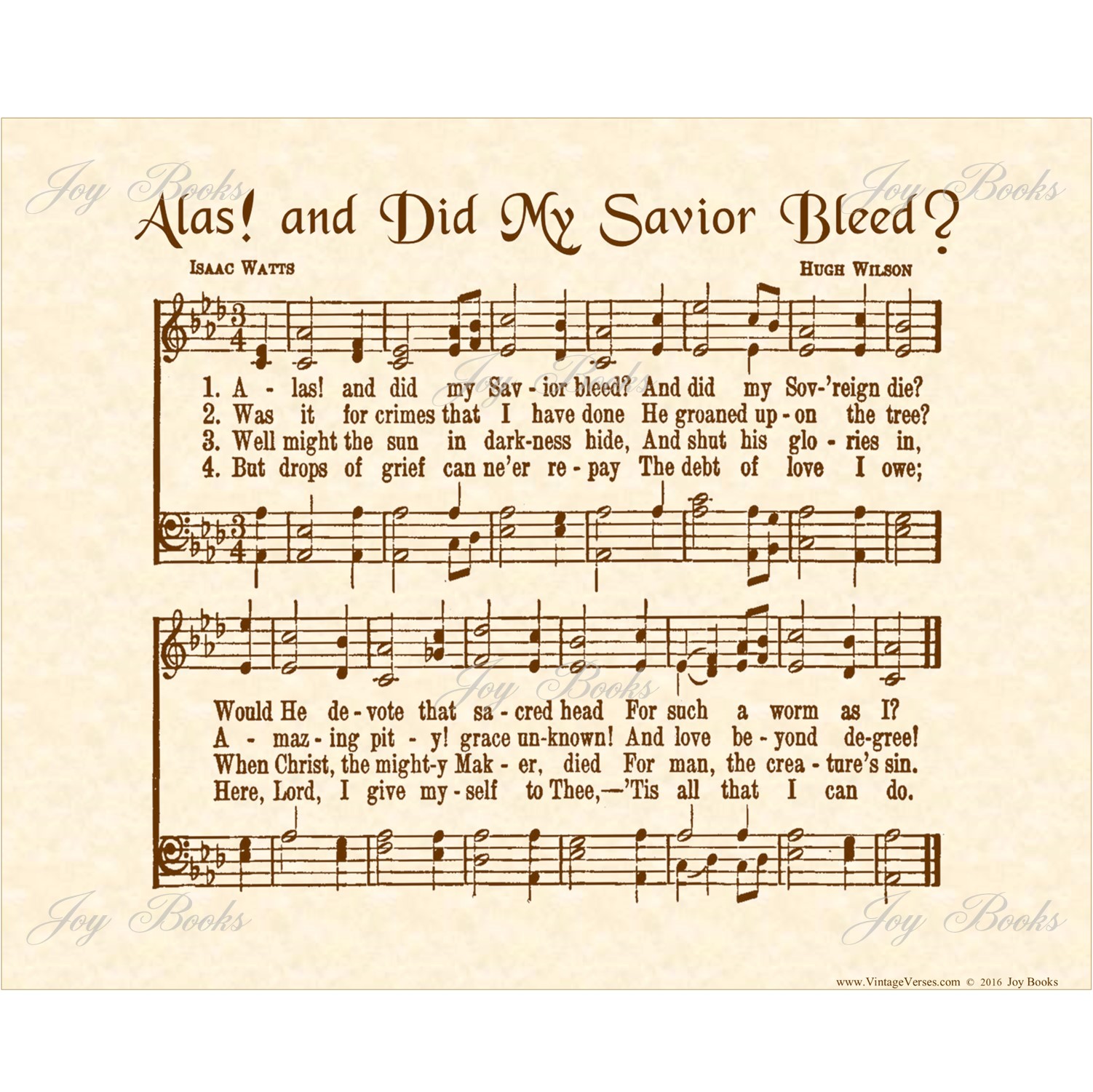 Alas and Did My Savior Bleed Hymn Sheet Music Wall Art Download