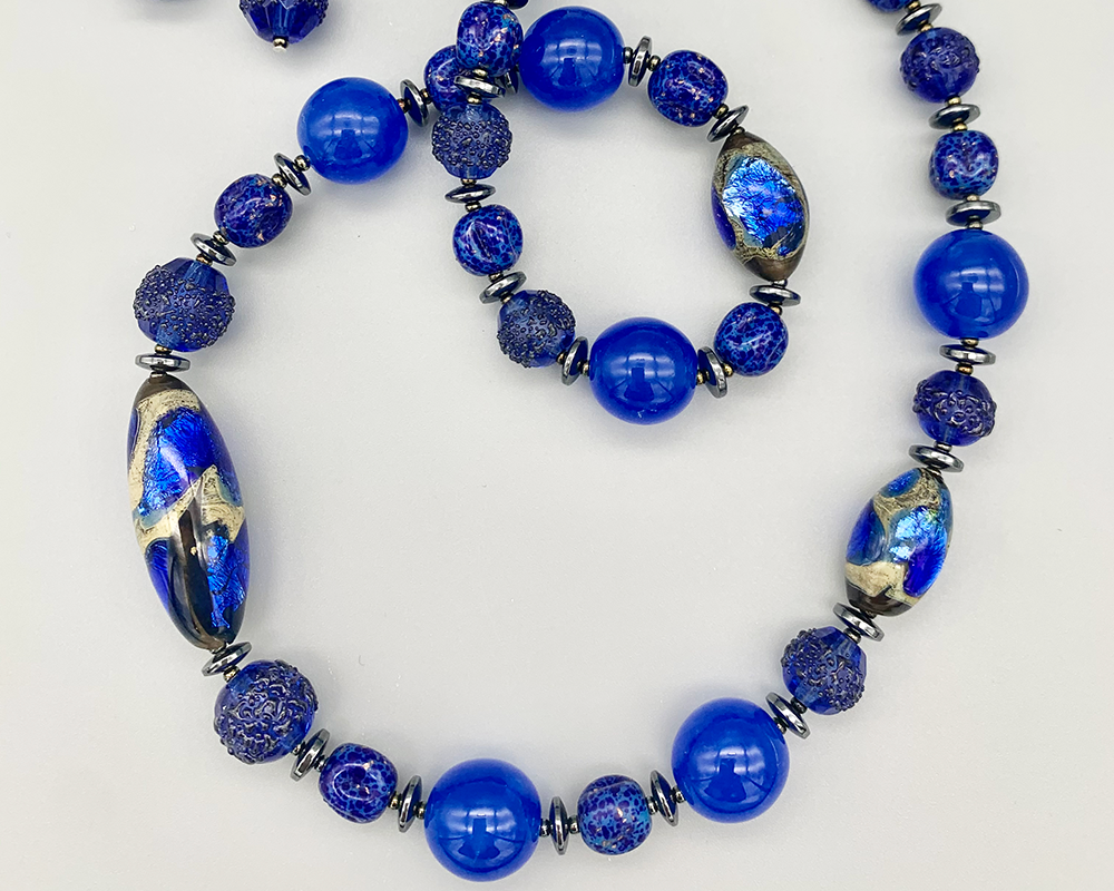 Necklace set | Cobalt blue antique and mid-century vintage Bohemian Gablonz, Japanese, West German glass beads