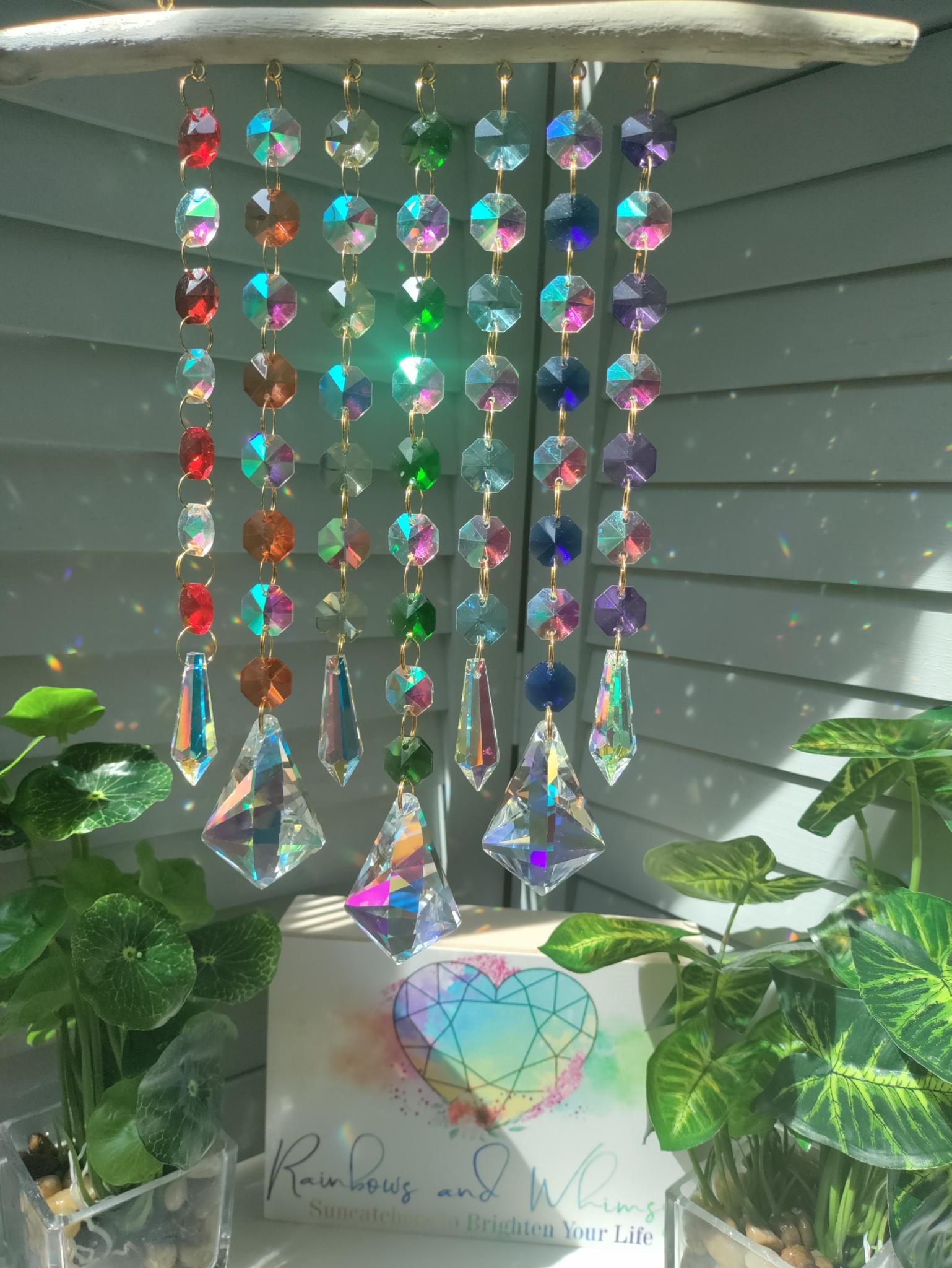 Driftwood Rainbow Glass Bead Sun Catcher Windchime skeleton Key Crystal  Prism Bohemian Beaded Mobile window Hanging Suncatcher Best Seller 