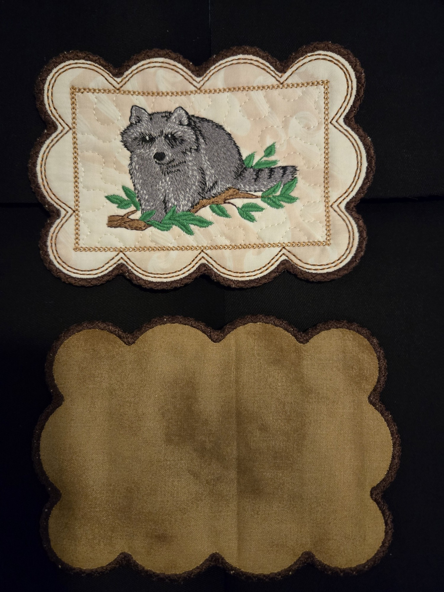 Embroidered Racoon Mug Rug-Animal