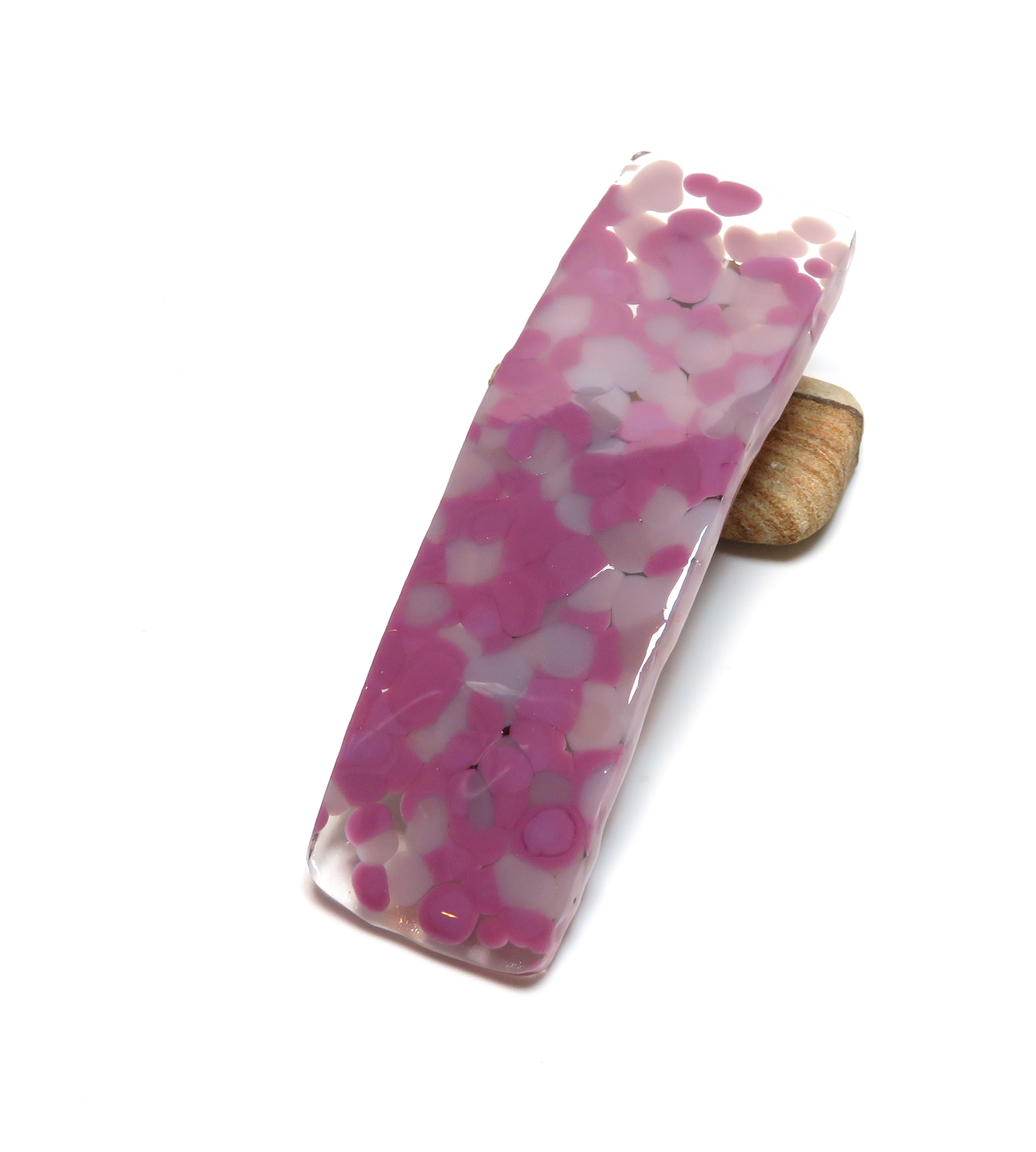 Pink and white fused glass French barrette Pink and white fused glass French barrette