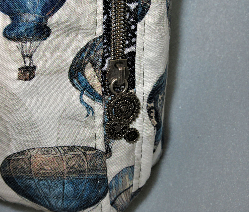 Hot Air Balloon cross body water bottle bag with pocket for wallet to hold phone, cards, cash, makeup, treats . Detail Steam Punk Gear zipper pull. handmade by A Fur Baby Favorite
