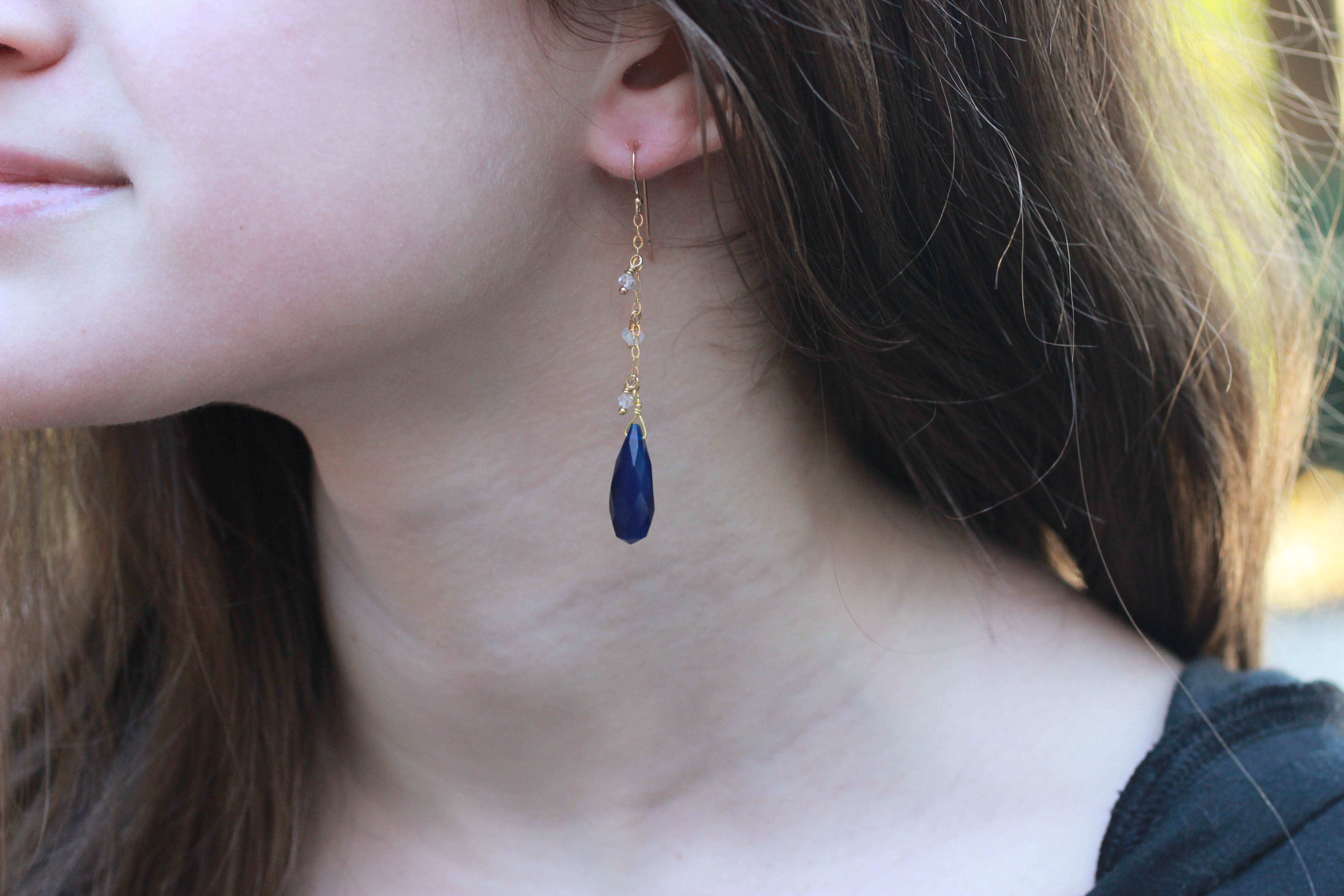 Dark Blue Quartz Teardrop Earrings